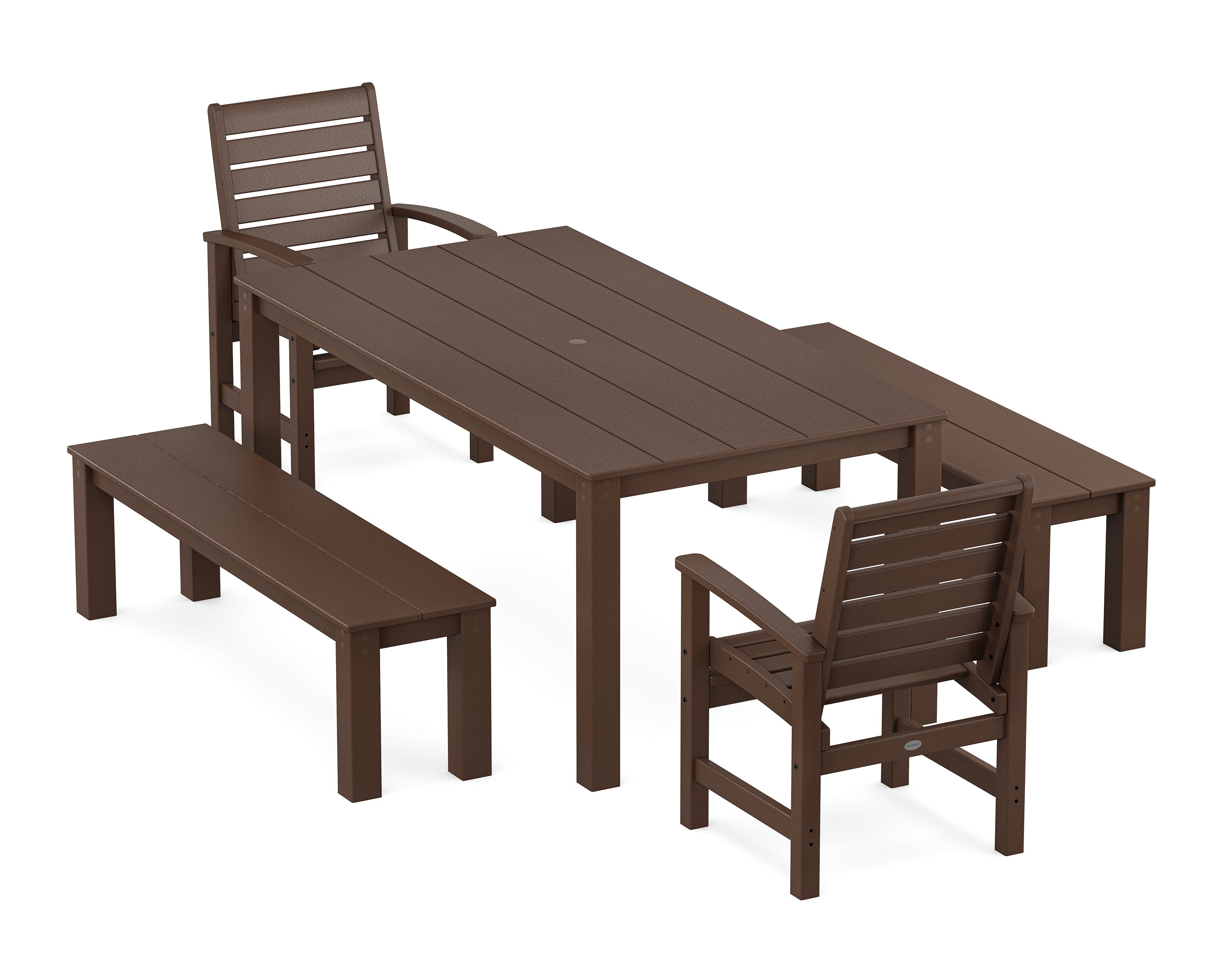 POLYWOOD® Signature 5-Piece Parsons Dining Set with Benches in Mahogany