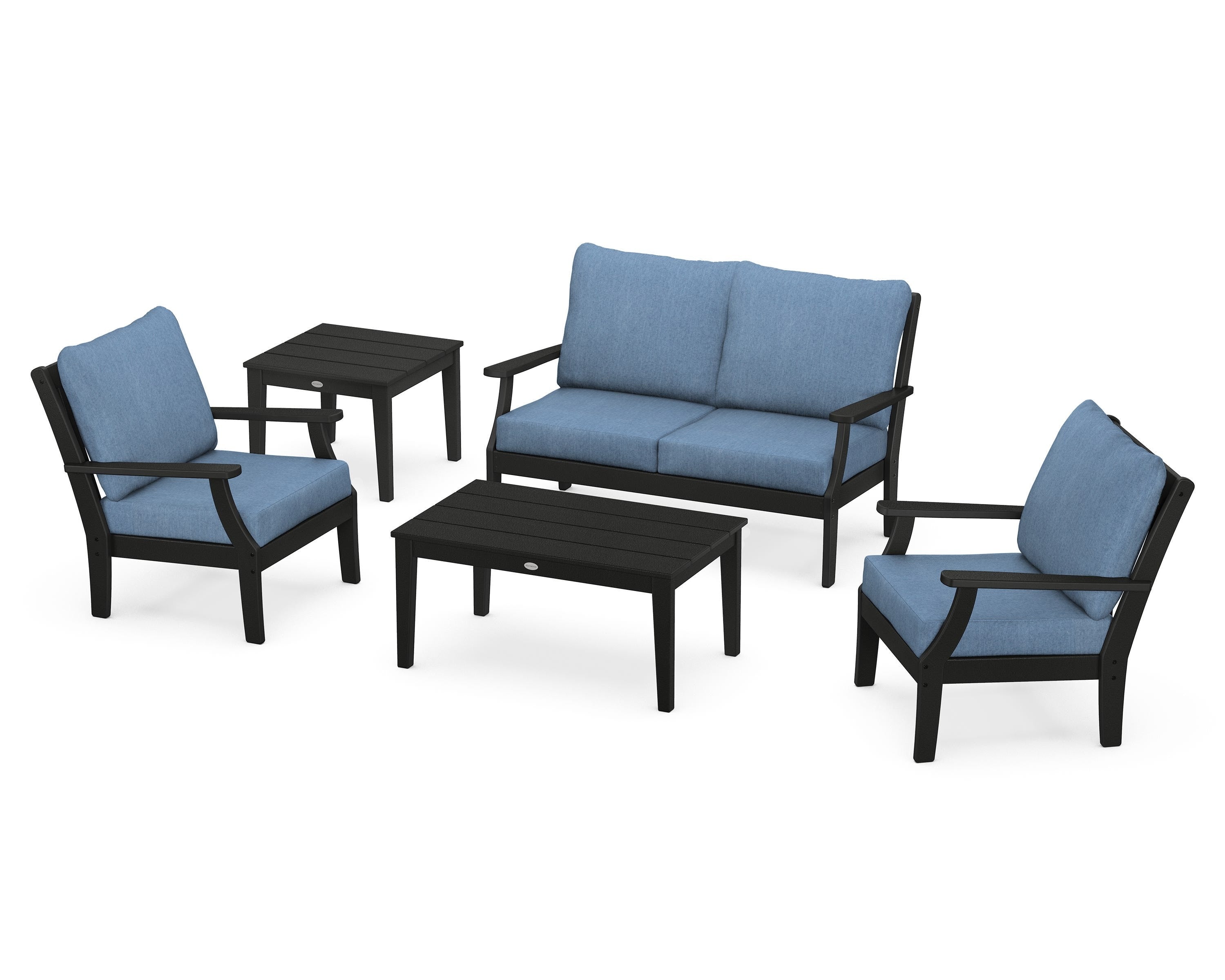 POLYWOOD Braxton 5-Piece Deep Seating Set in Black / Sky Blue