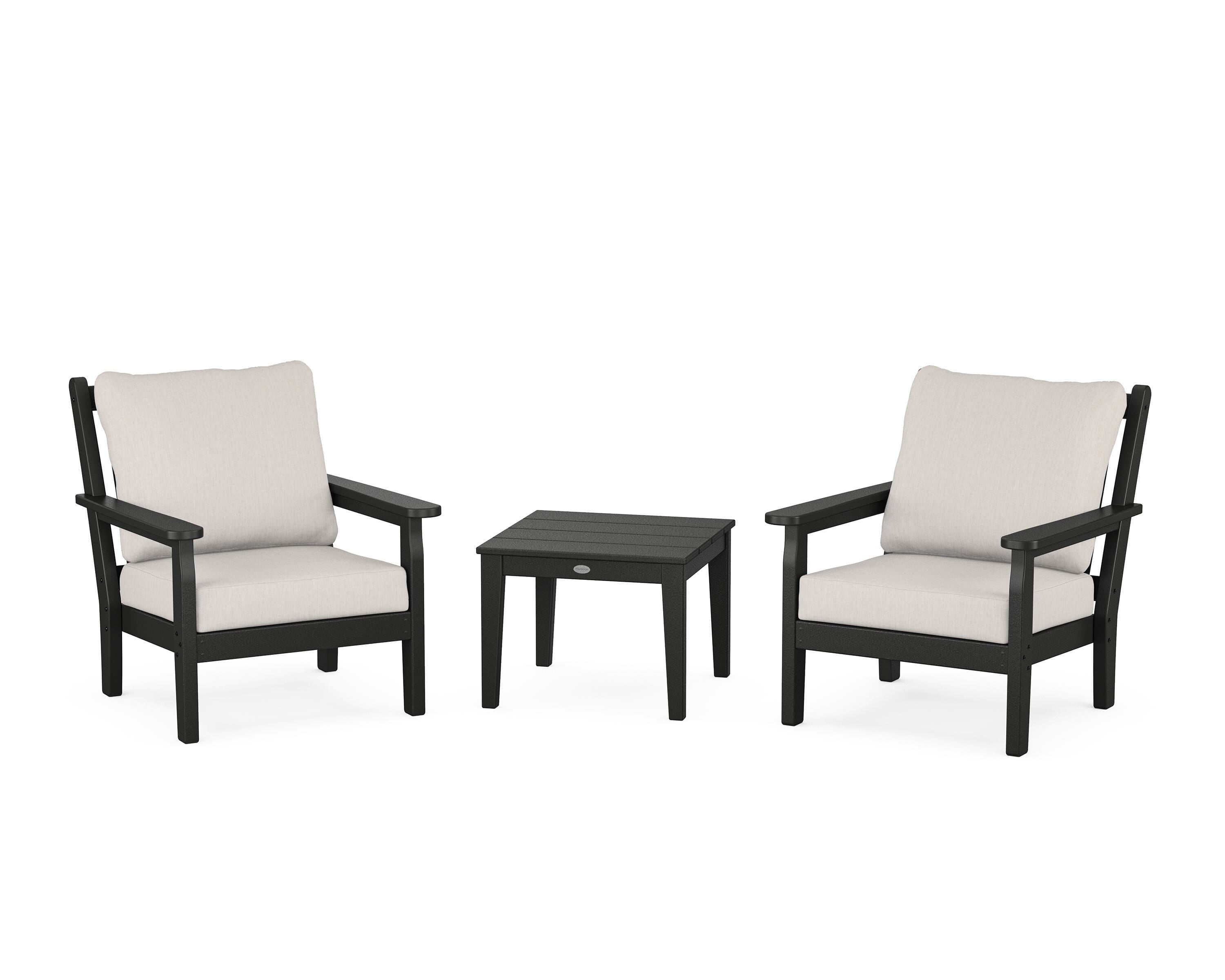 POLYWOOD Chippendale 3-Piece Deep Seating Set in Black / Cast Ash