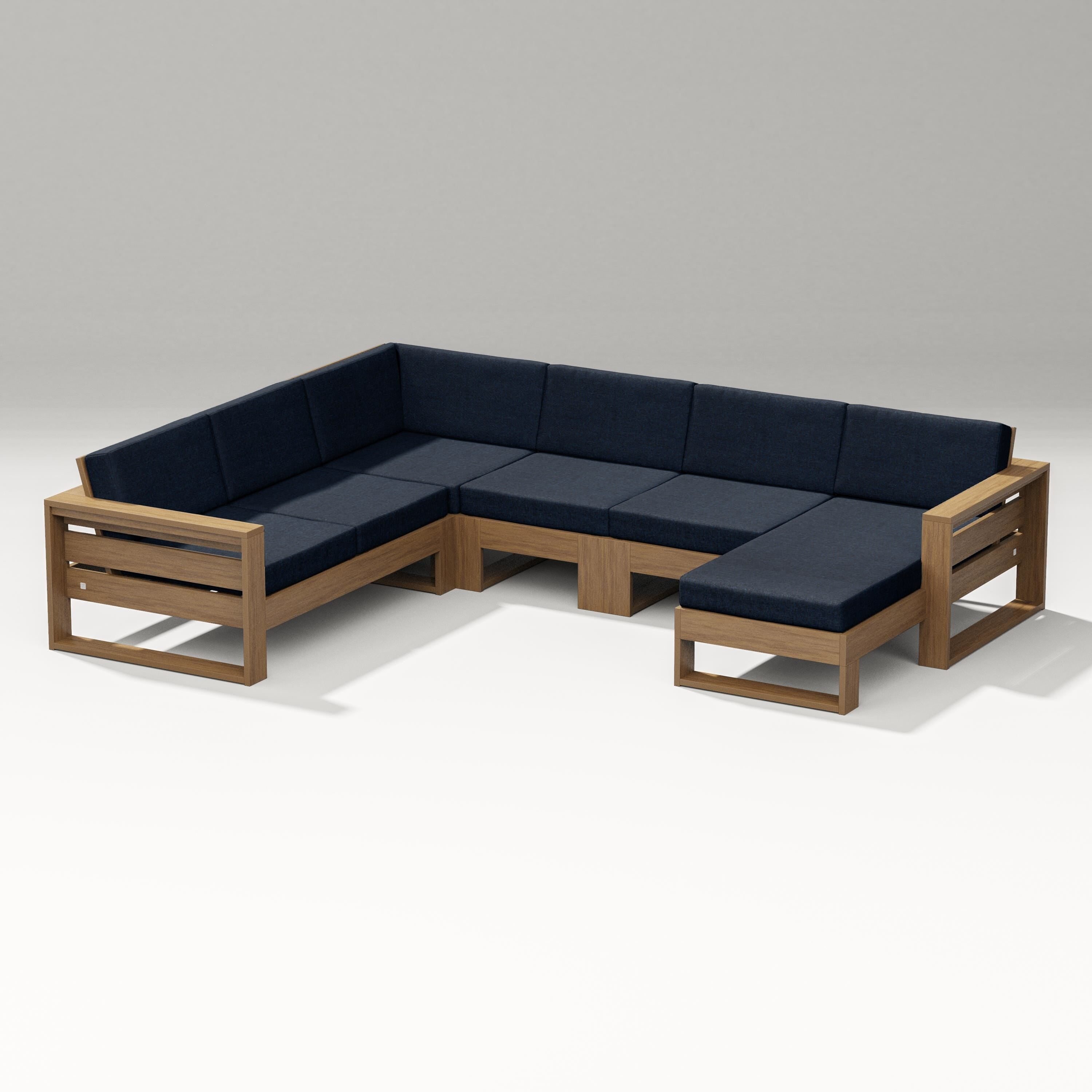 PW Designer Series Latitude Corner Sectional with Right Chaise in Natural / Marine Indigo