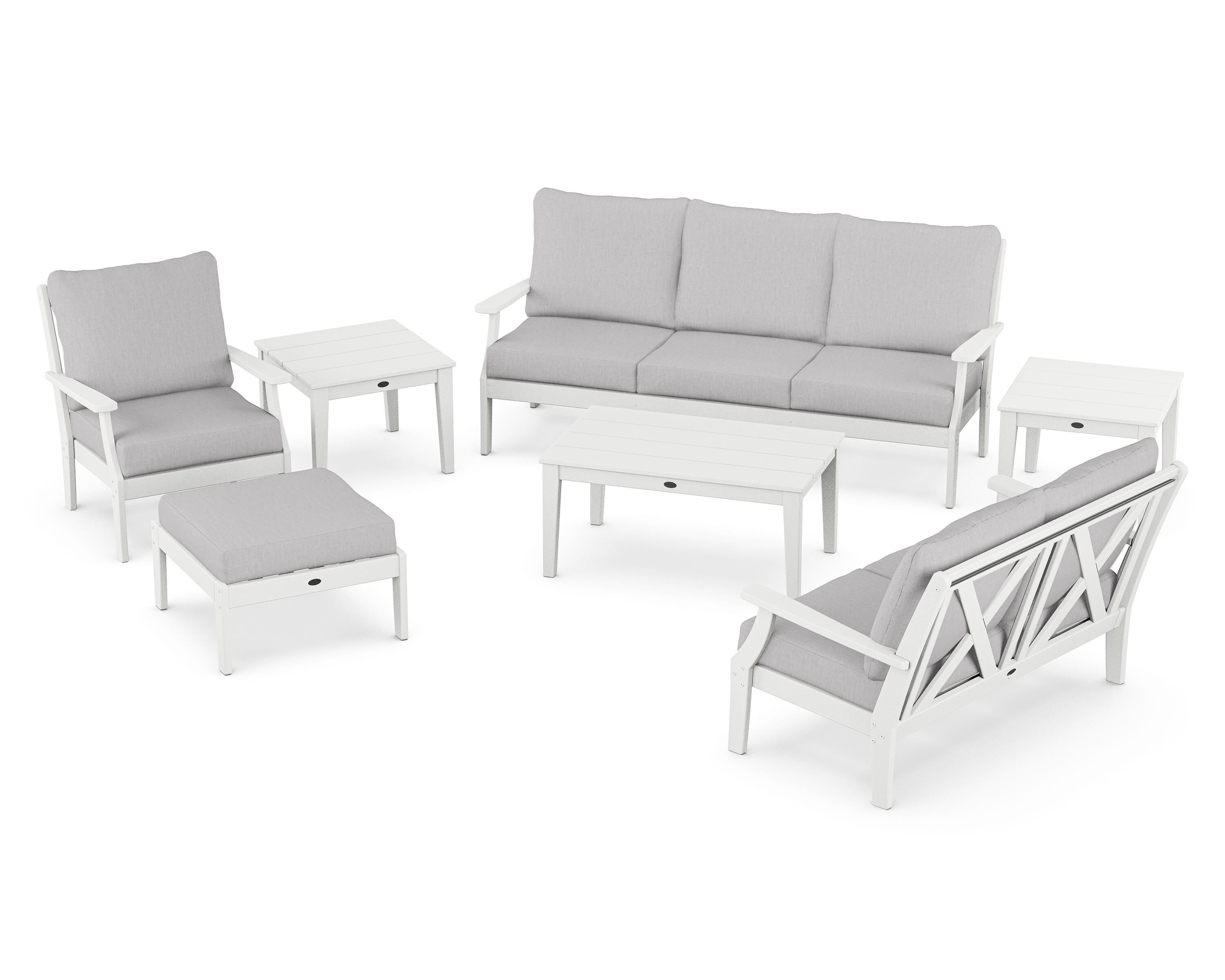 POLYWOOD Braxton 7-Piece Deep Seating Set in White / Granite