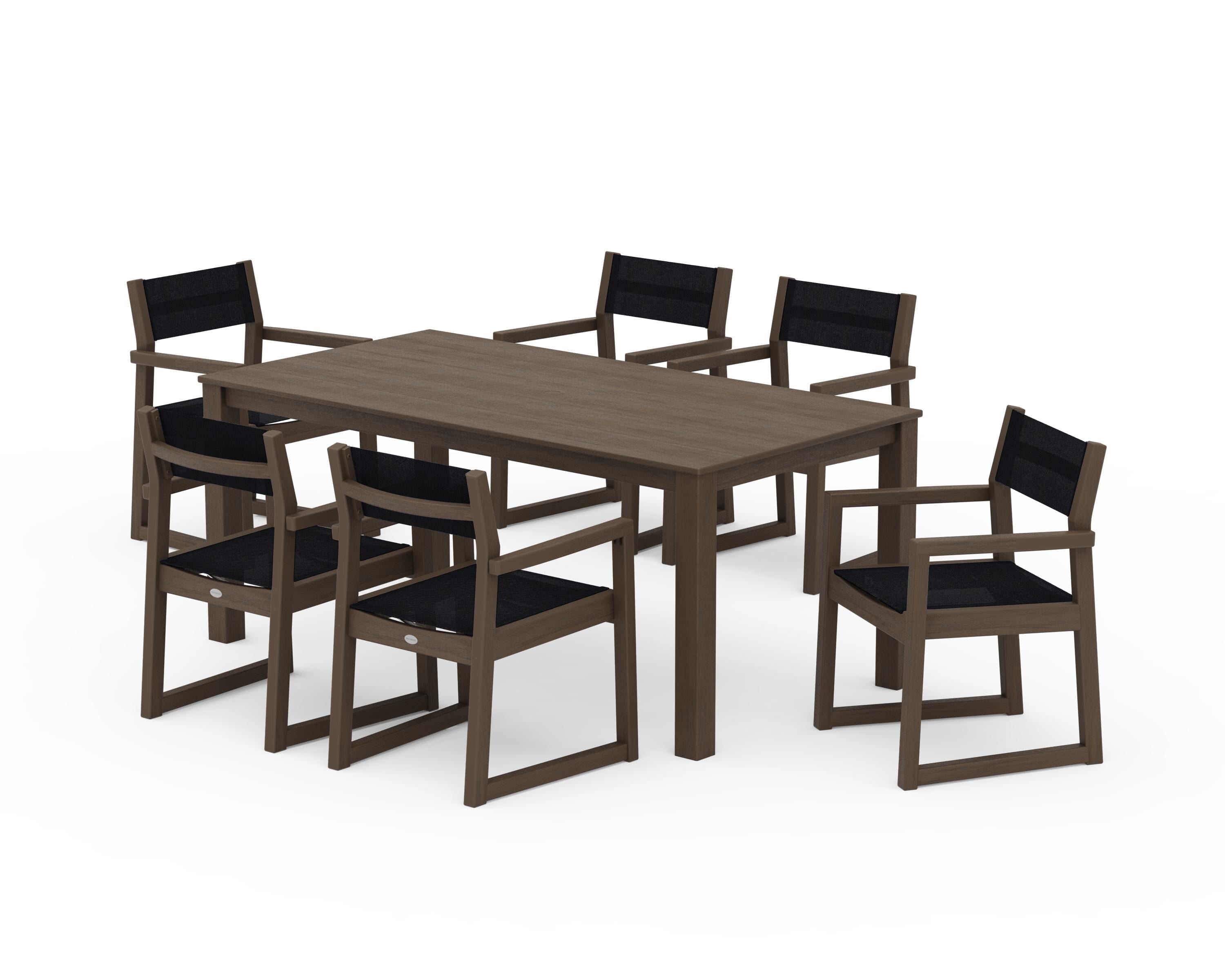 POLYWOOD EDGE Sling Arm Chair 7-Piece Parsons Dining Set in Kona / Black Sling