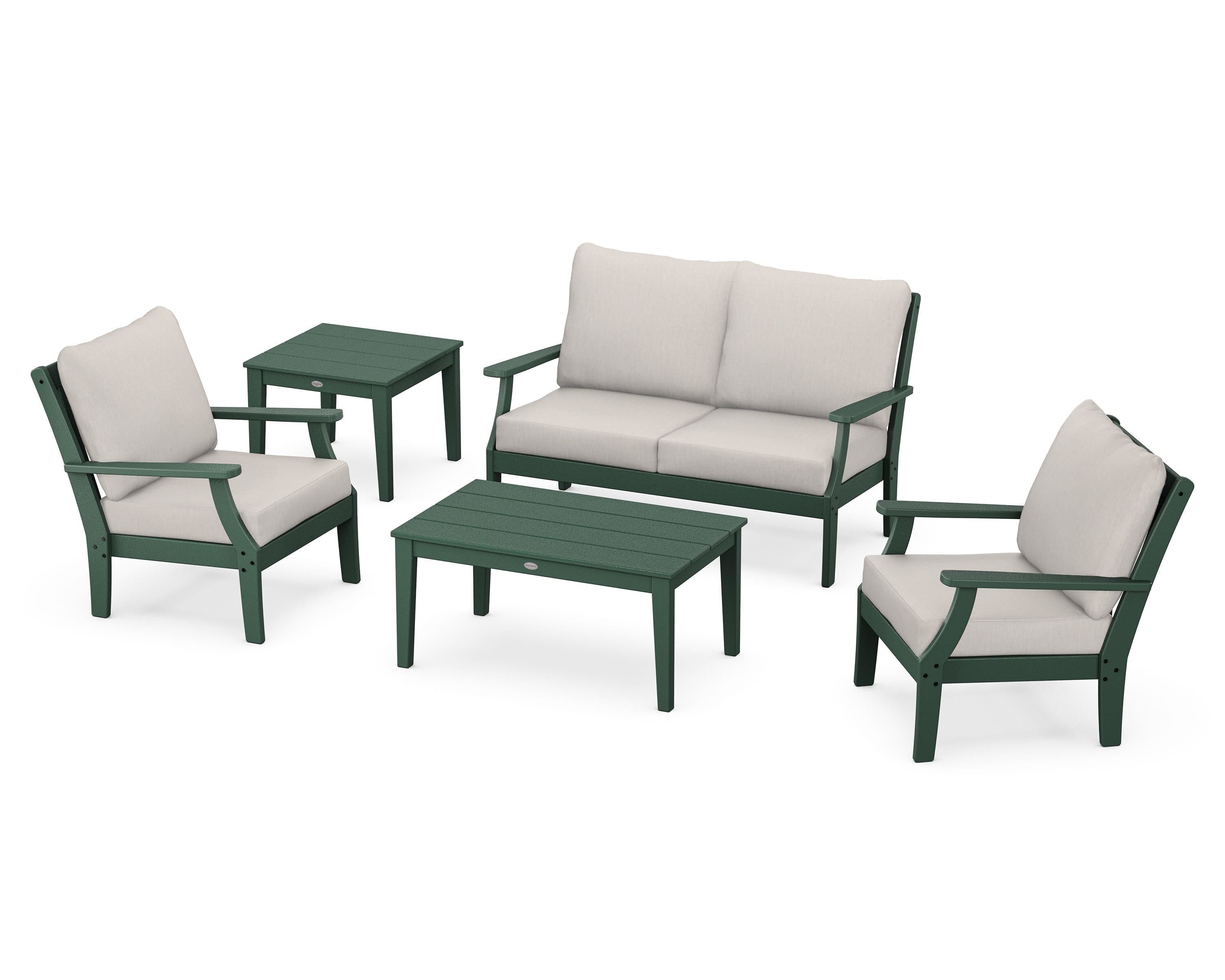 POLYWOOD Braxton 5-Piece Deep Seating Set in Green / Cast Ash