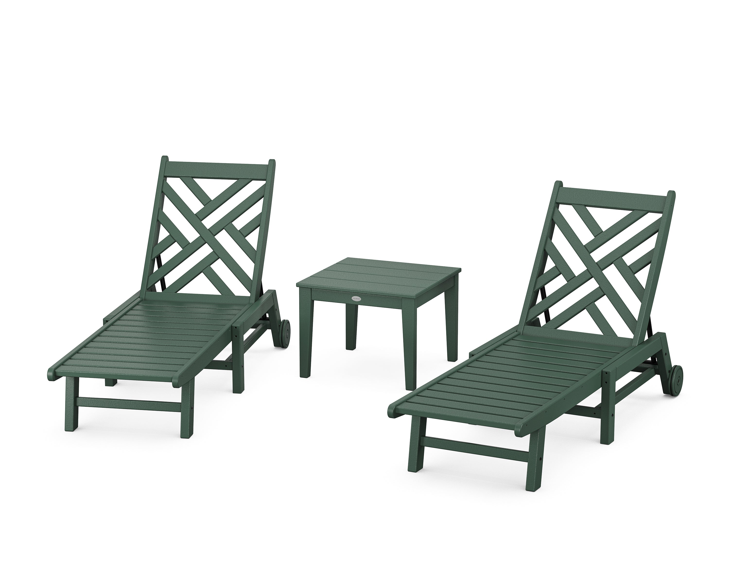 POLYWOOD Chippendale 3-Piece Chaise Set with Wheels in Green