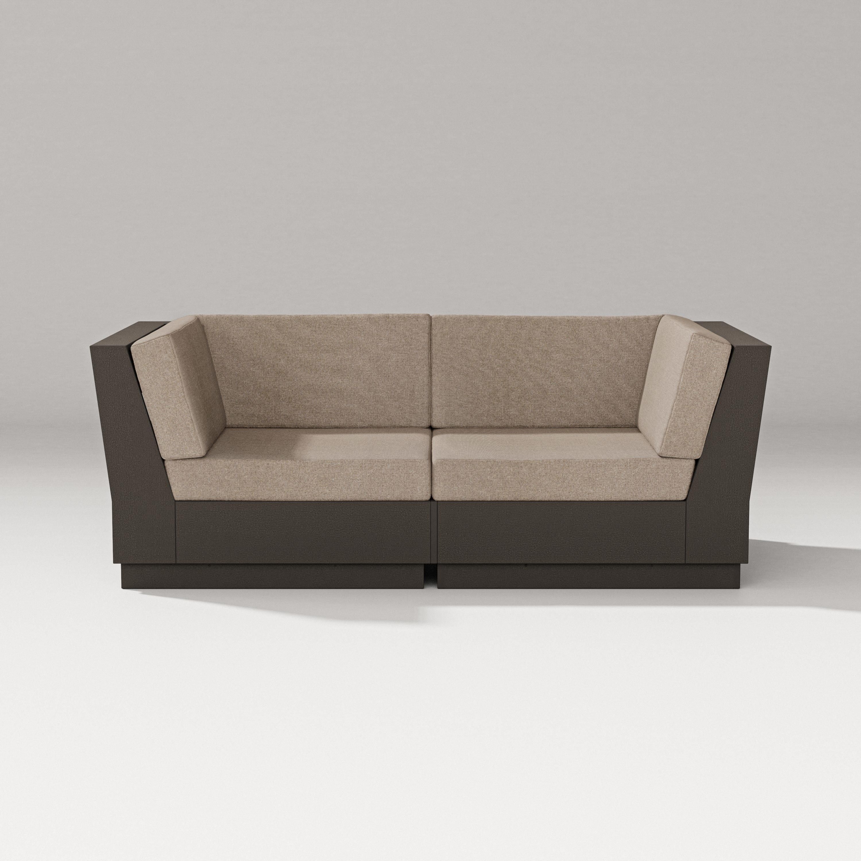 PW Designer Series Elevate Loveseat Sectional in Vintage Coffee / Spiced Burlap
