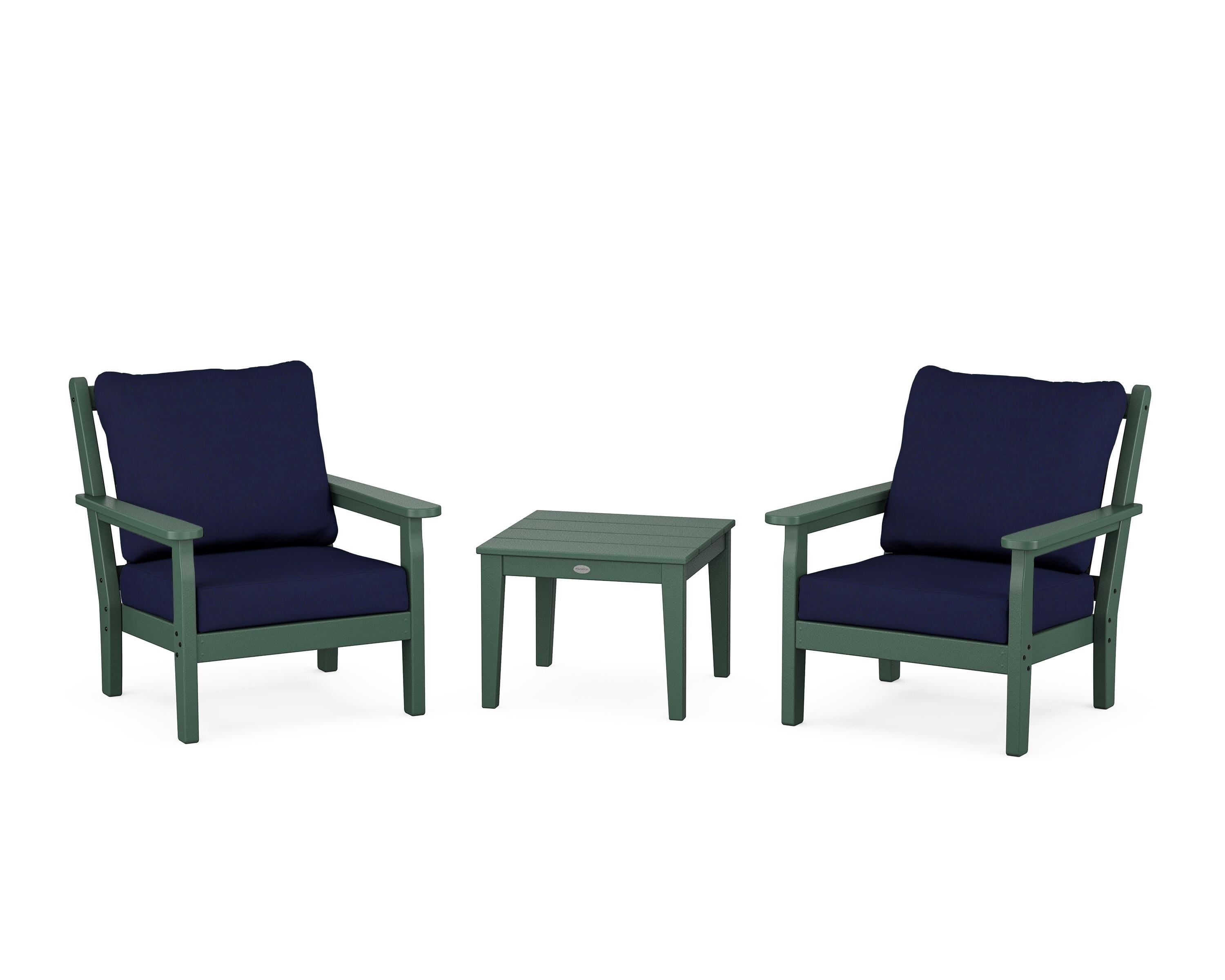 POLYWOOD Chippendale 3-Piece Deep Seating Set in Green / Navy
