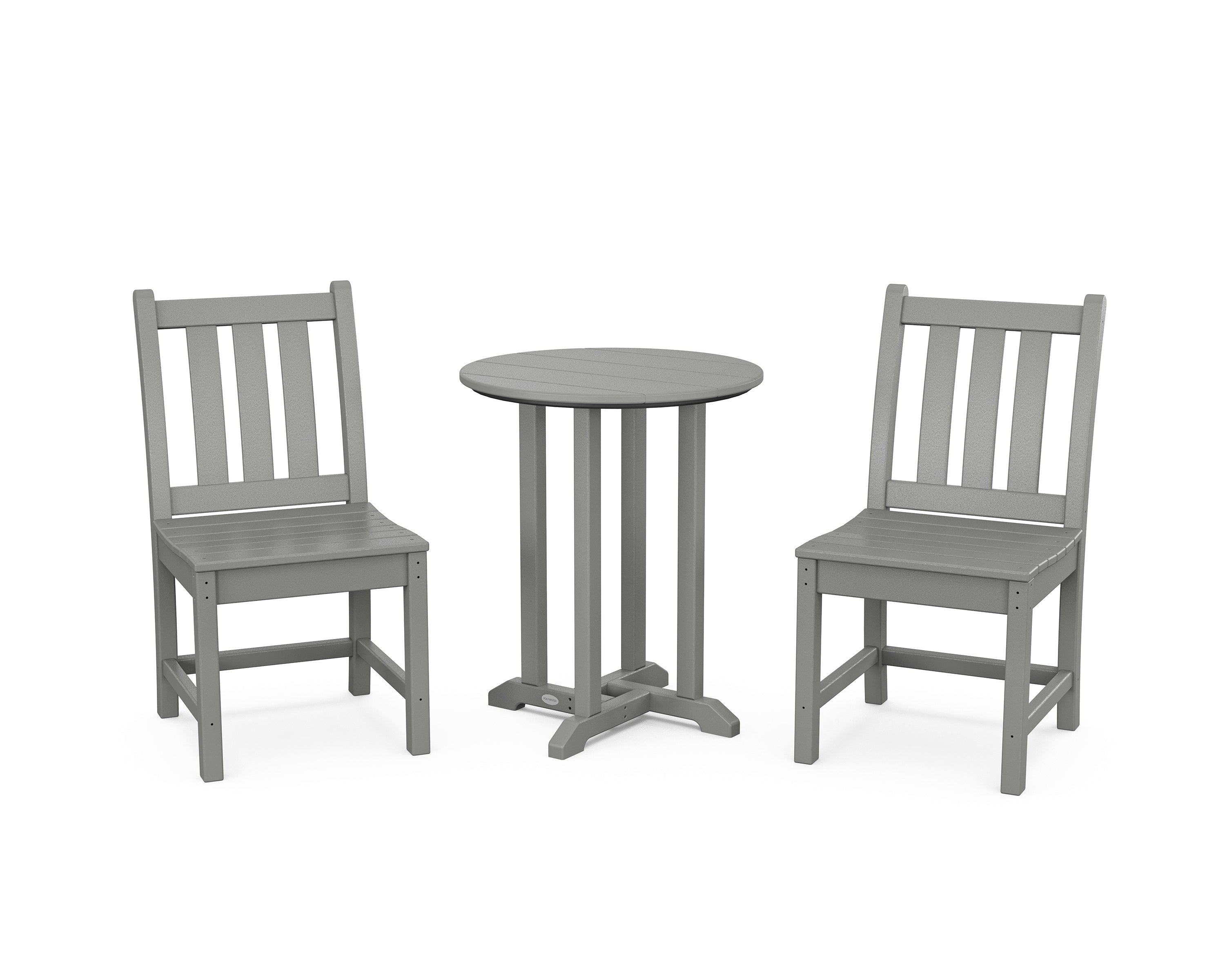 POLYWOOD Traditional Garden Side Chair 3-Piece Round Bistro Dining Set in Slate Grey