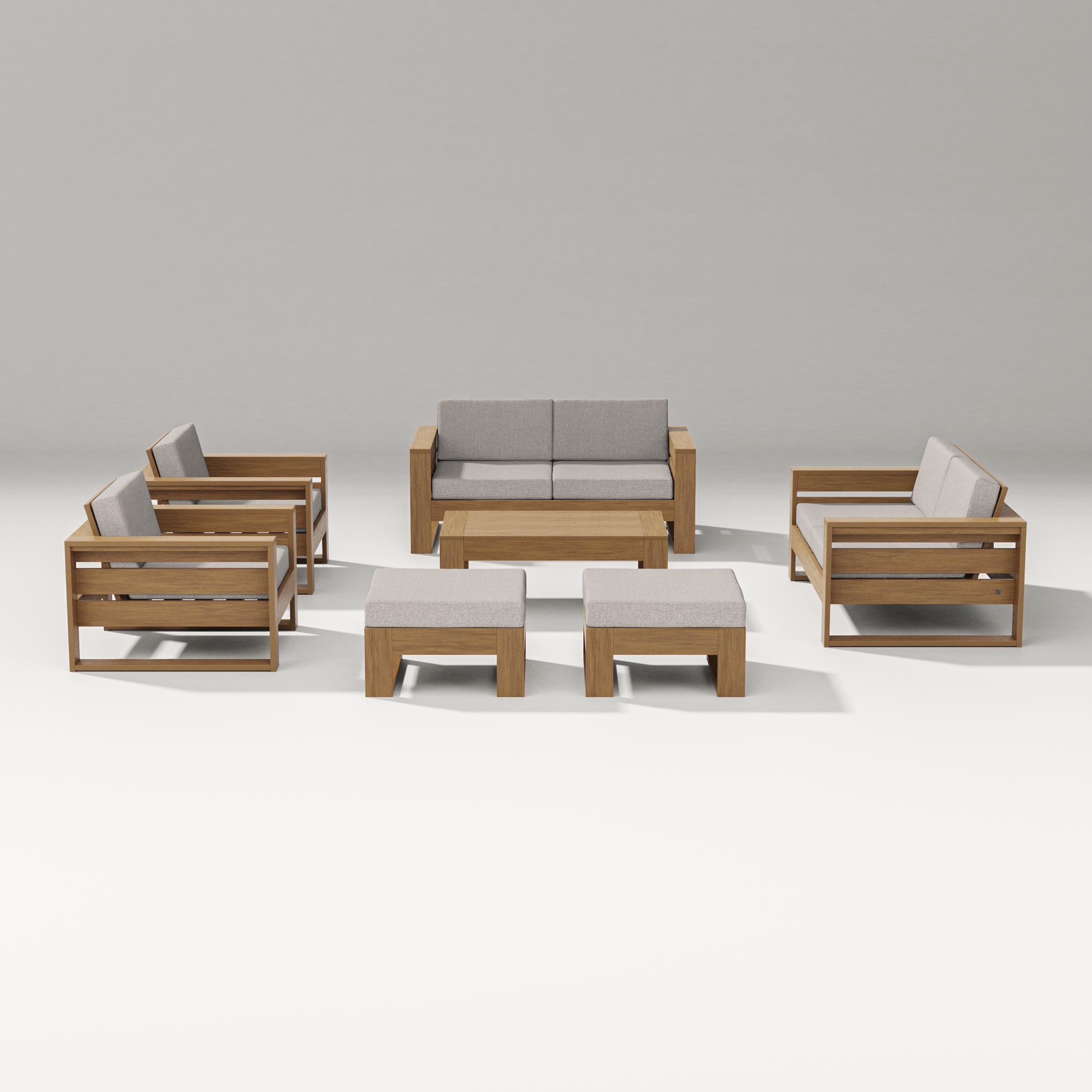 PW Designer Series Latitude 7-Piece Lounge Loveseat Set in Natural / Weathered Tweed