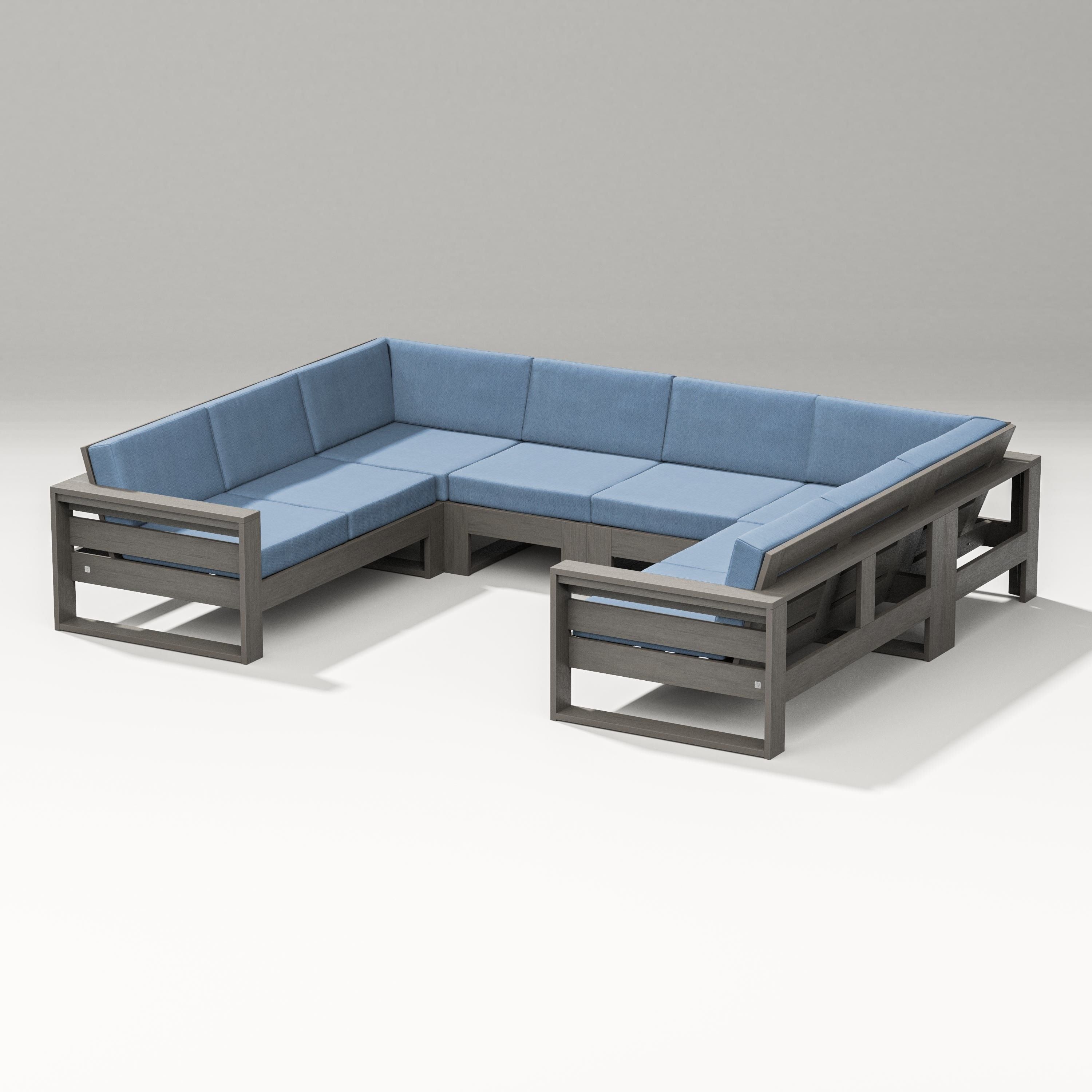 PW Designer Series Latitude U-Shaped Sectional in Driftwood / Sky Blue