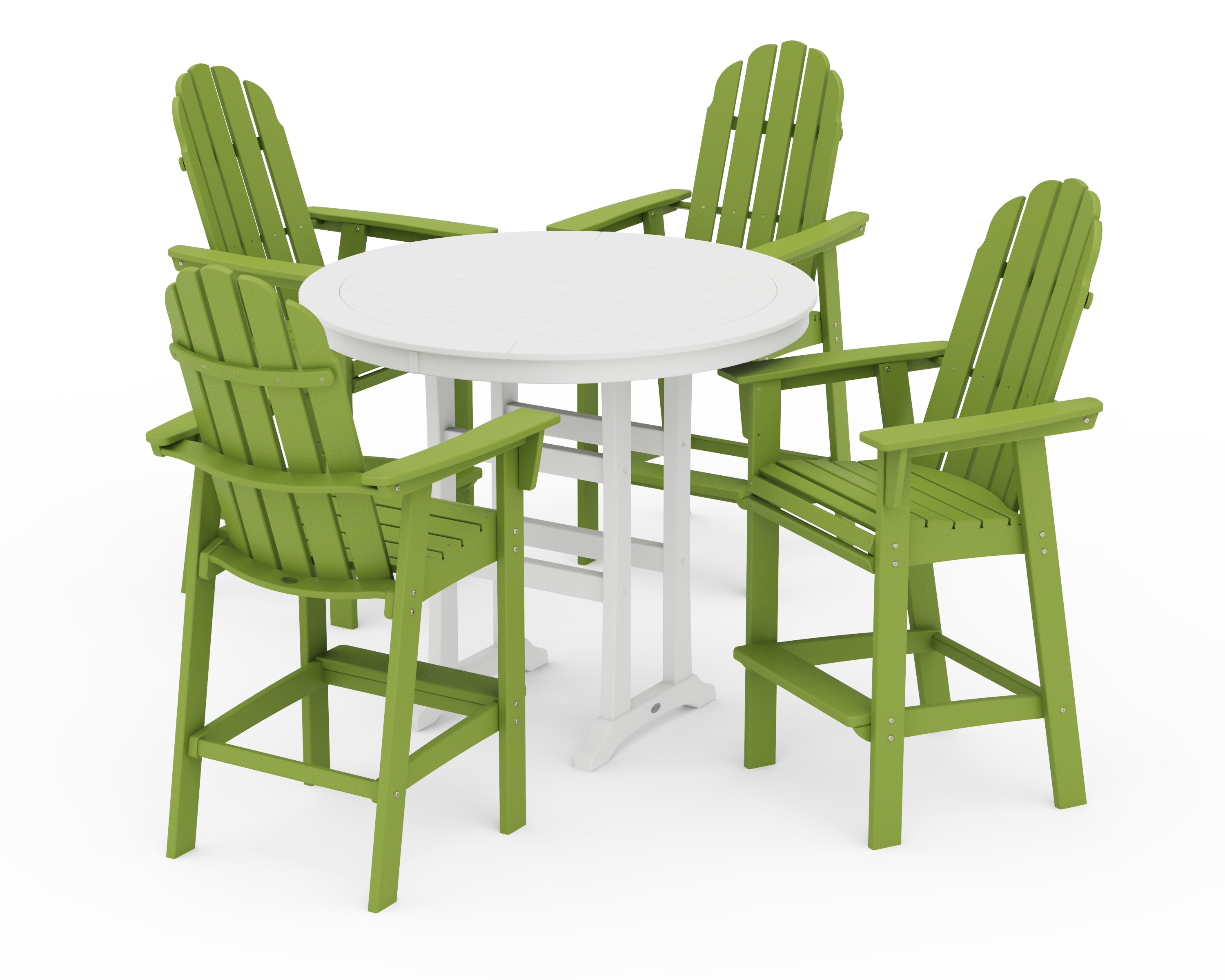 POLYWOOD Vineyard Curveback Adirondack 5-Piece Nautical Trestle Bar Set in Lime / White