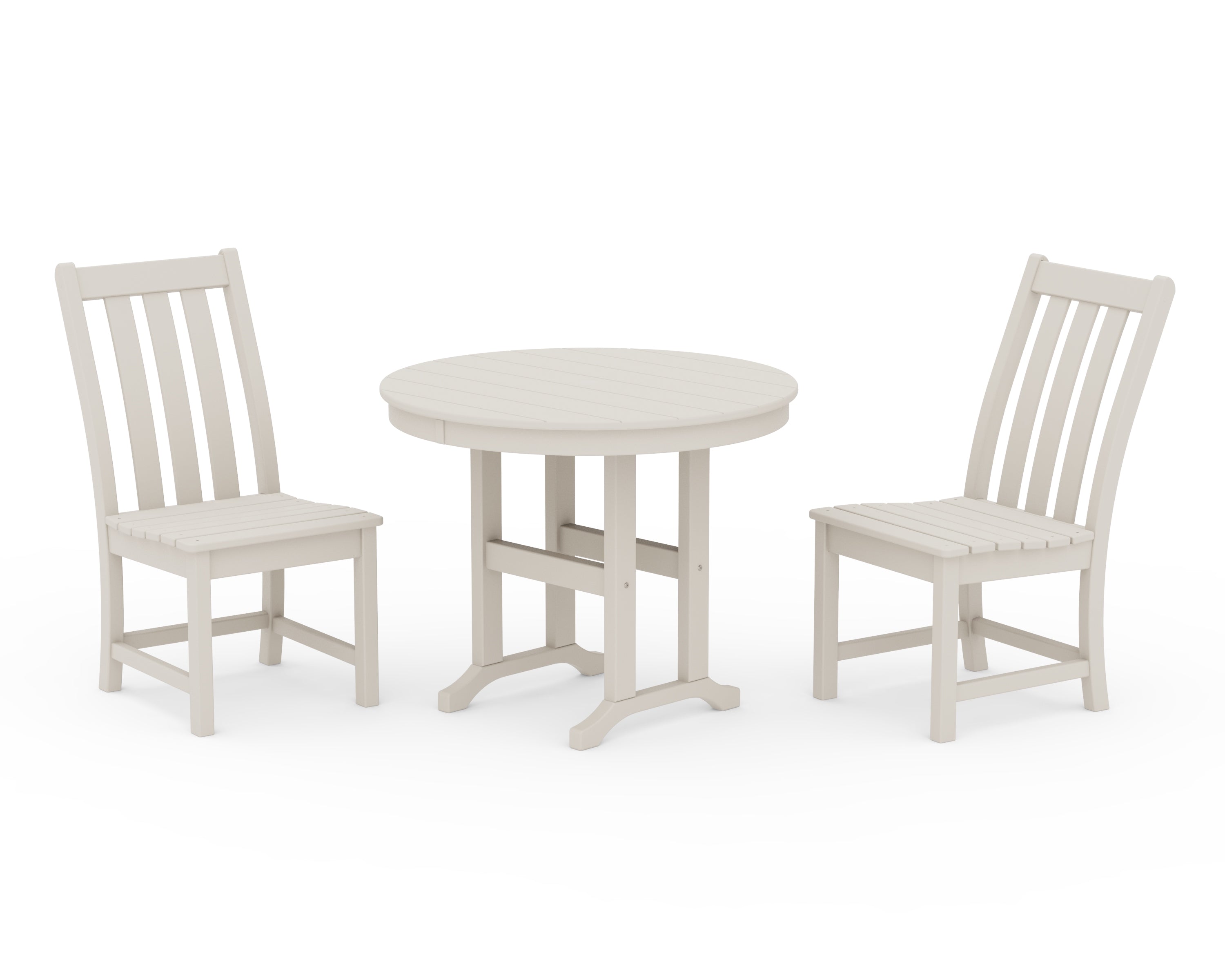 POLYWOOD Vineyard Side Chair 3-Piece Round Dining Set in Sand