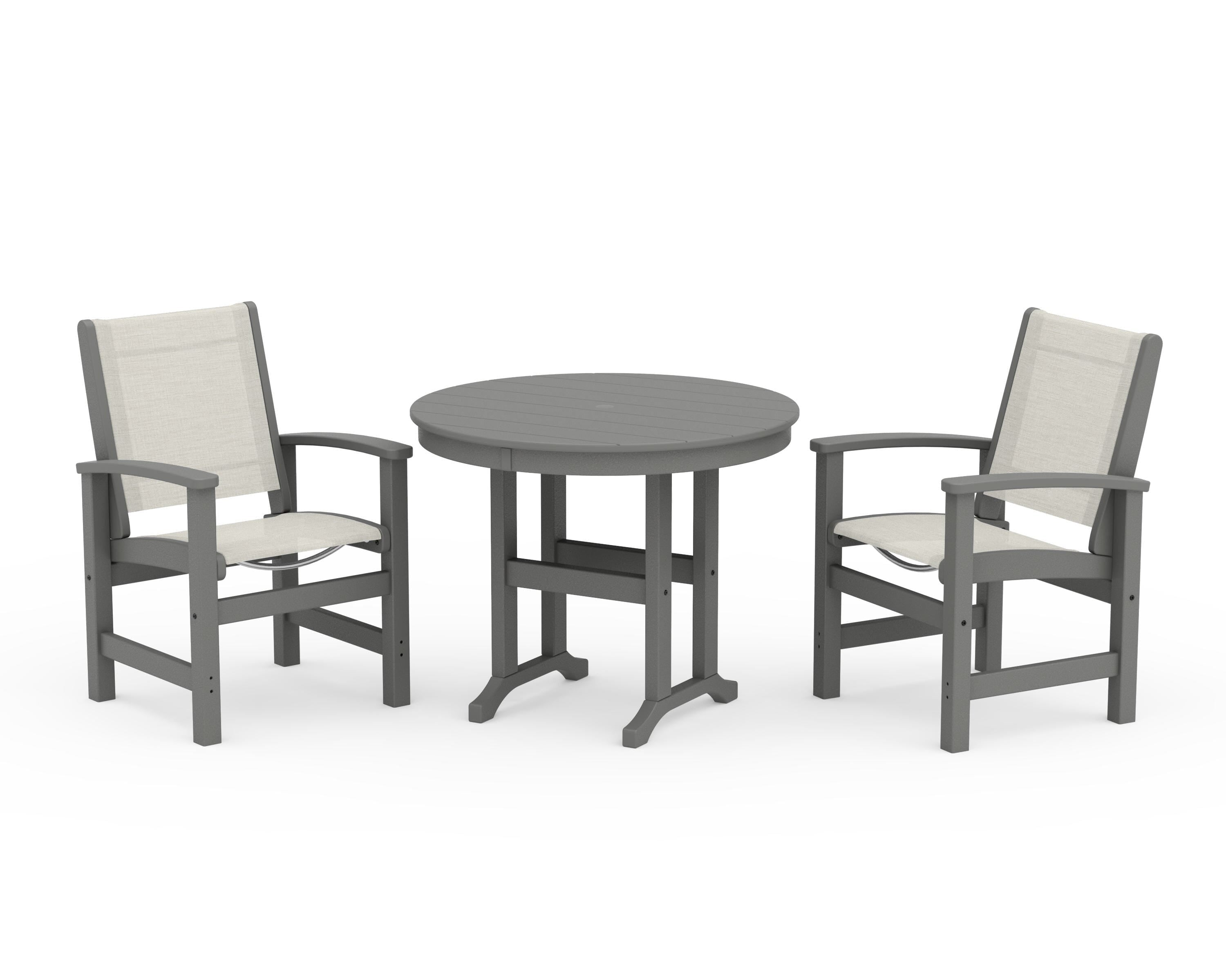 POLYWOOD Coastal 3-Piece Round Dining Set in Slate Grey / Parchment Sling