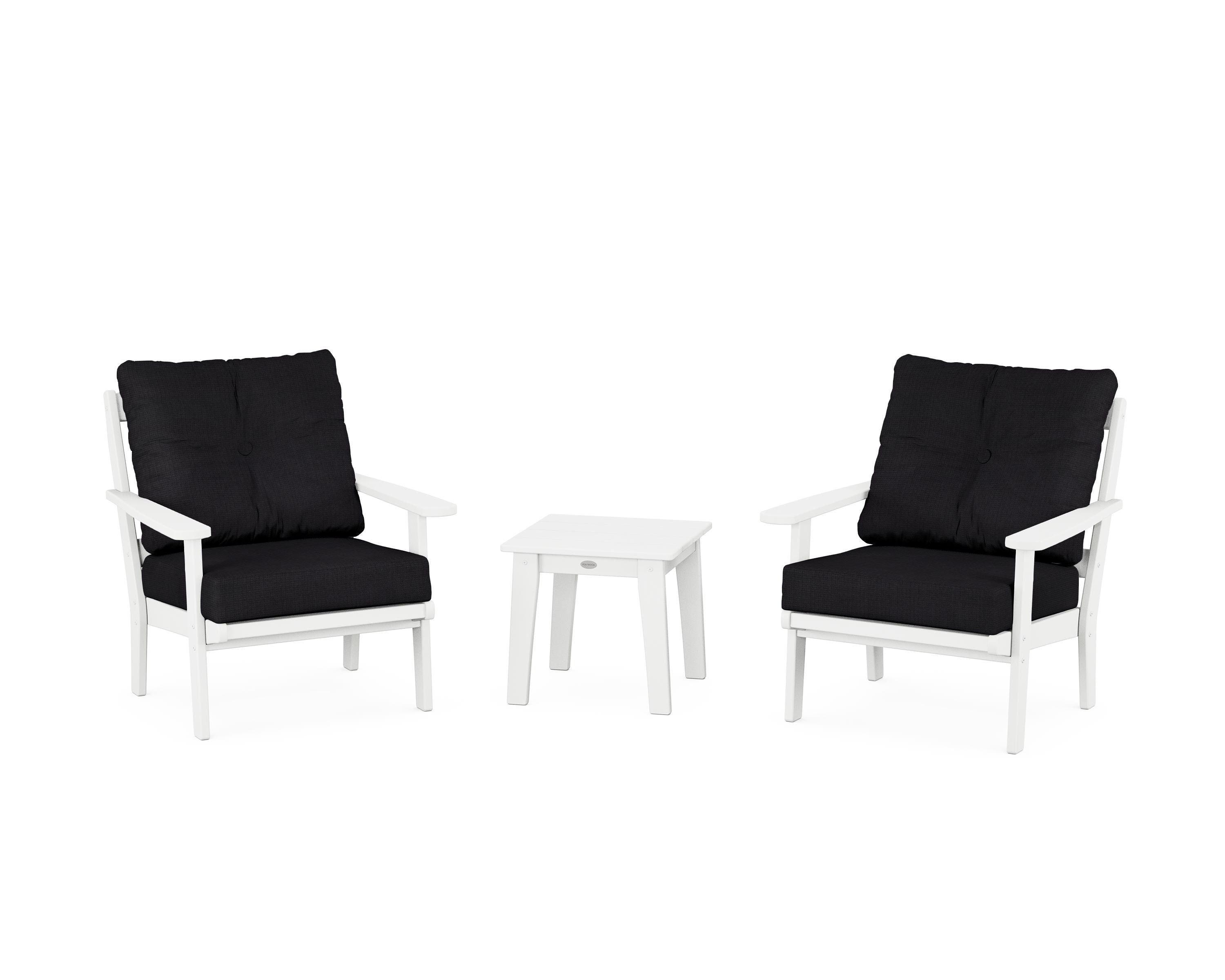 POLYWOOD Mission 3-Piece Deep Seating Set in White / Midnight Linen