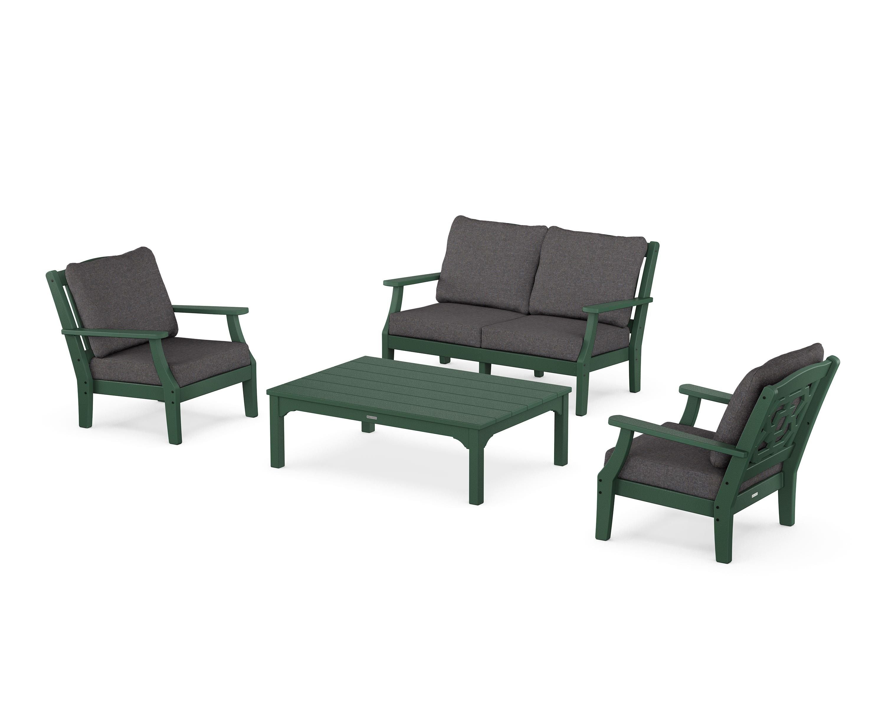 Martha Stewart by POLYWOOD Chinoiserie 4-Piece Deep Seating Set with Loveseat in Green / Ash Charcoal
