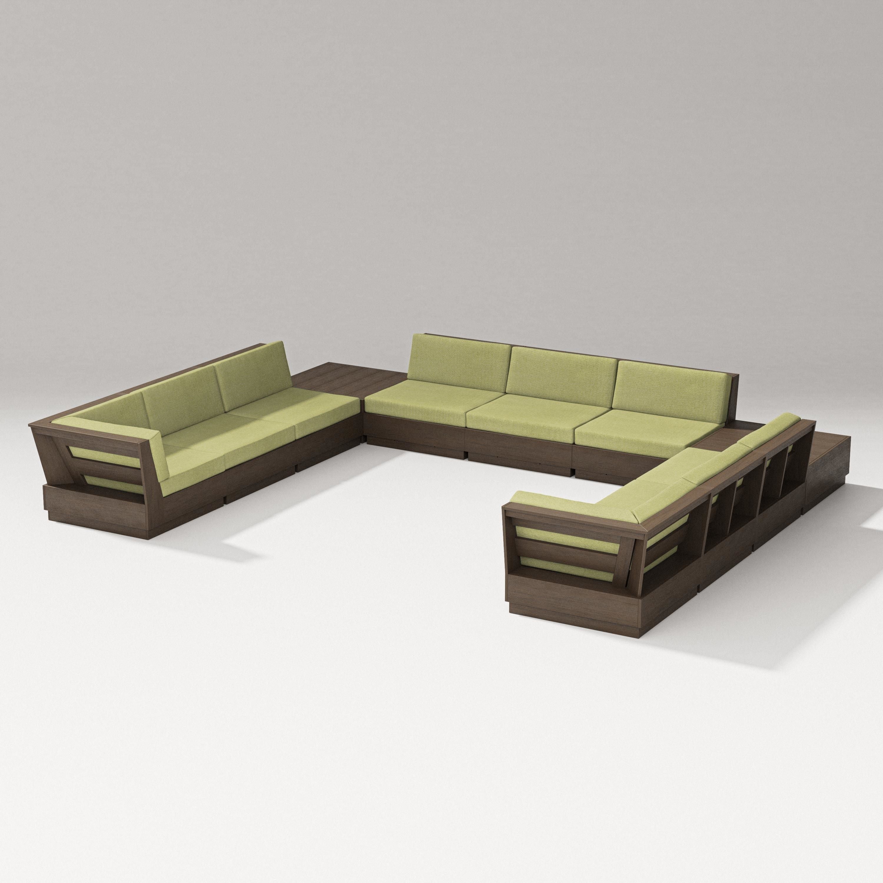 PW Designer Series Elevate 11-Piece U-Shaped Sofa Sectional in Kona / Chartreuse Boucle