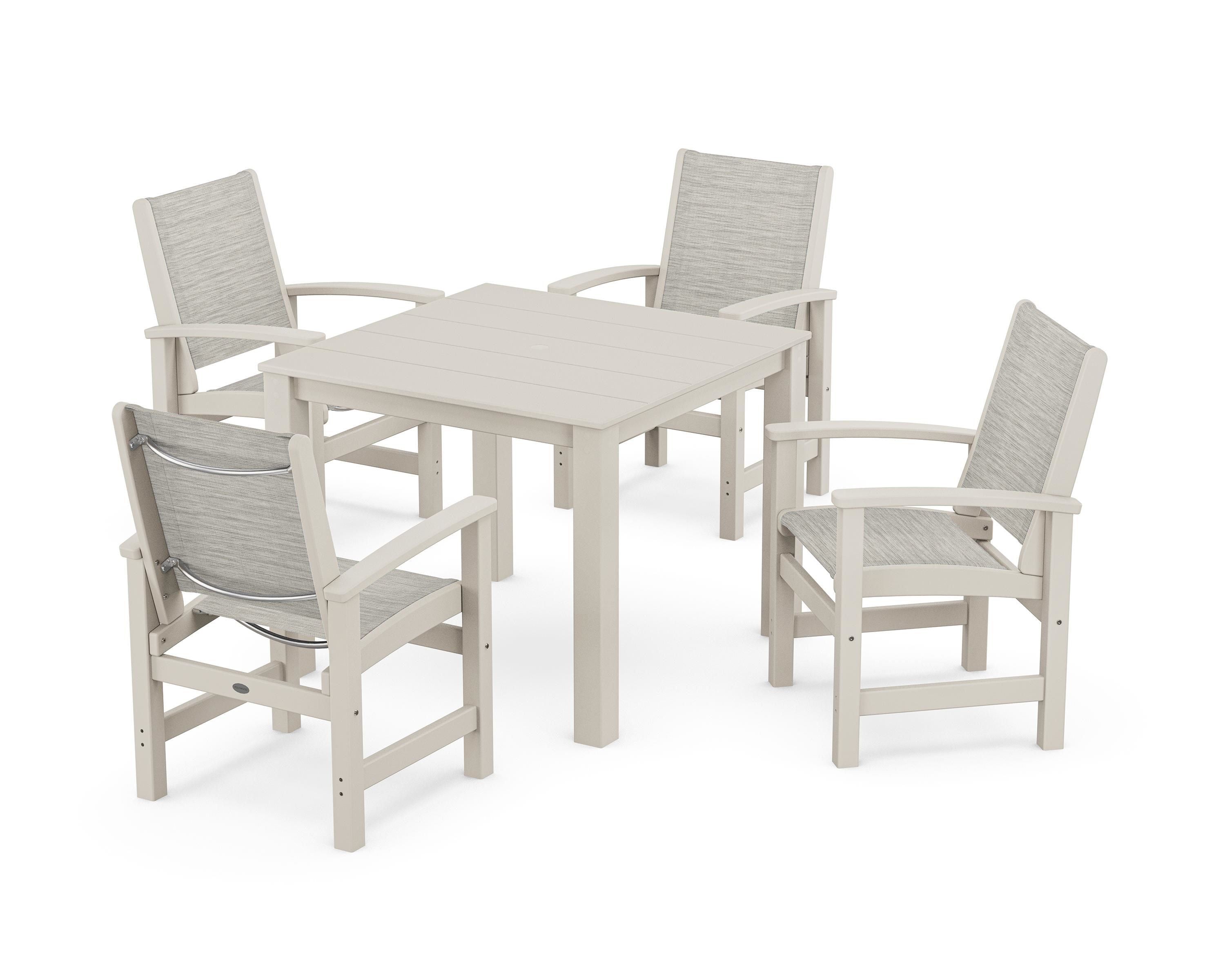 POLYWOOD Coastal 5-Piece Parsons Dining Set in Sand / Birch Sling