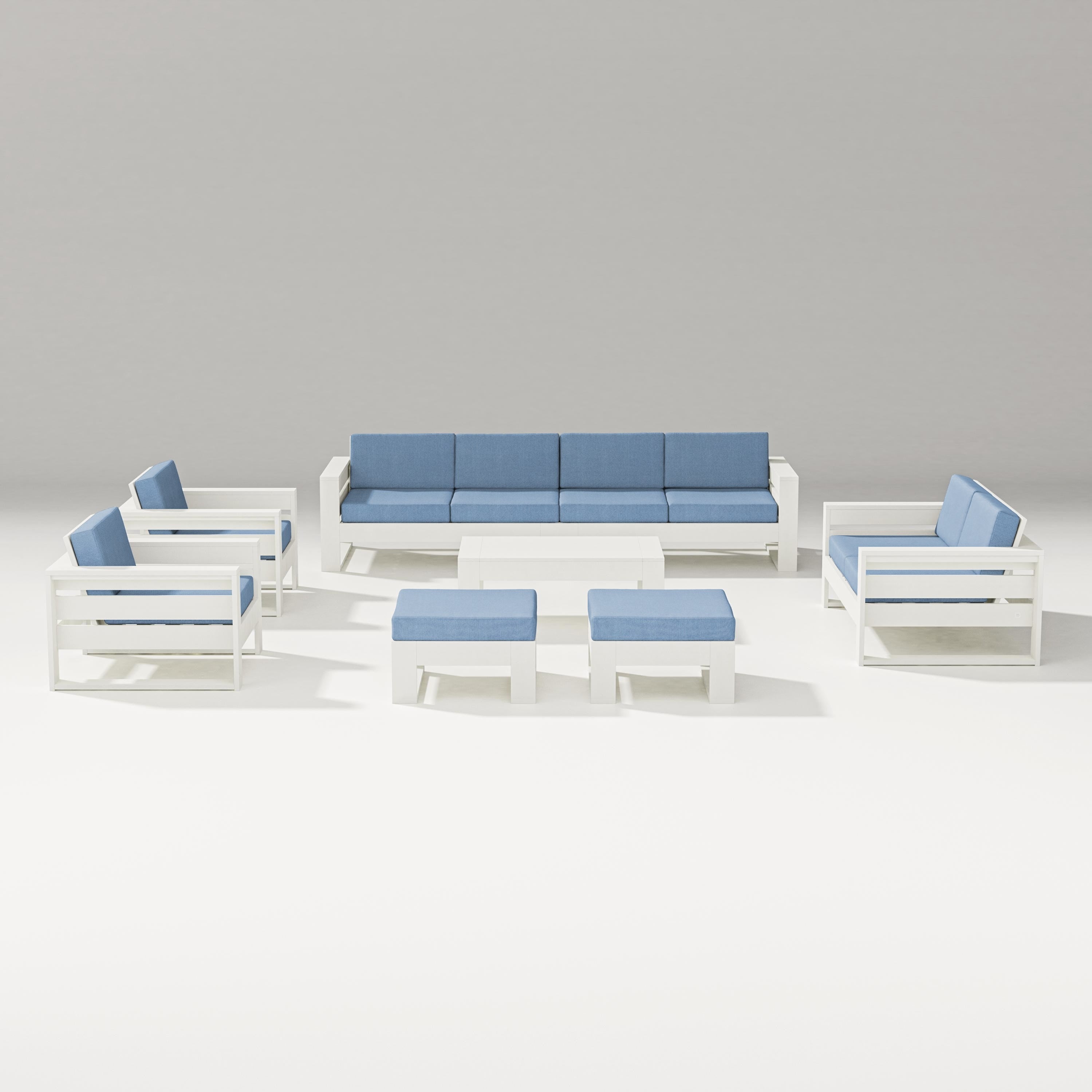 PW Designer Series Latitude 8-Piece Lounge Sofa Set in Vintage White / Sky Blue