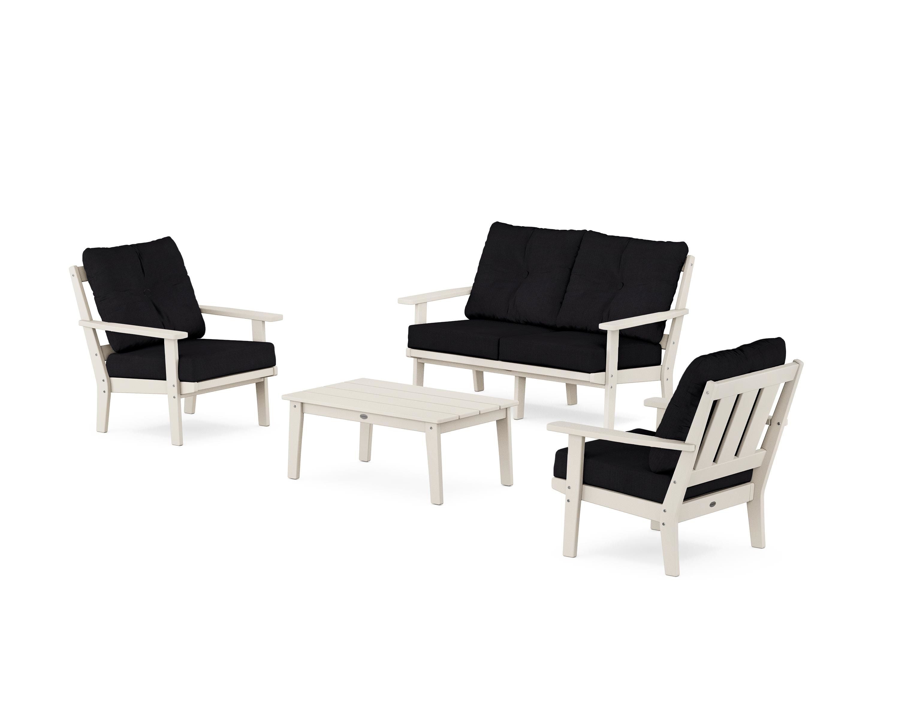 POLYWOOD Oxford 4-Piece Deep Seating Set with Loveseat in Sand / Midnight Linen