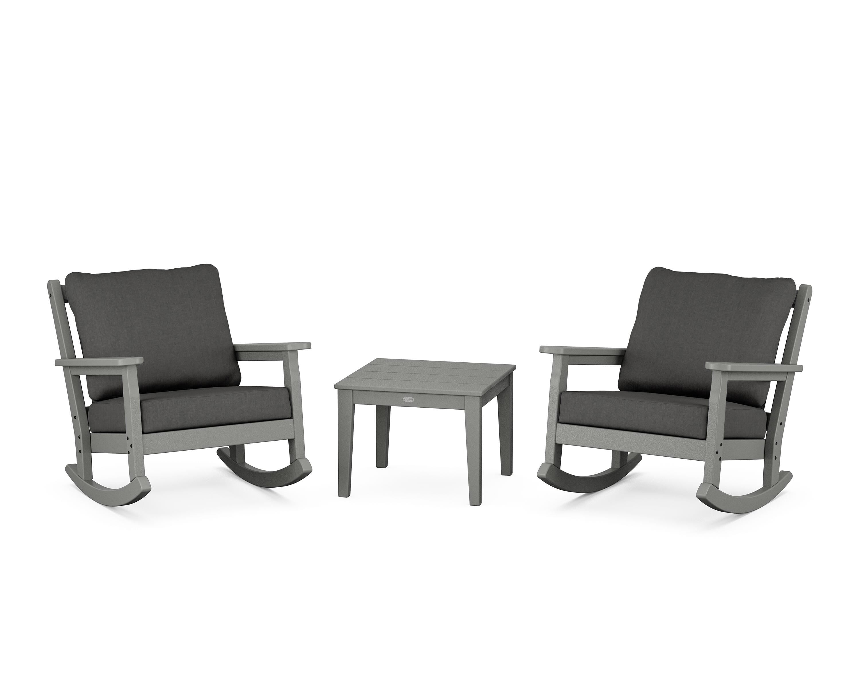 POLYWOOD Chippendale 3-Piece Deep Seating Rocker Set in Slate Grey / Spectrum Carbon