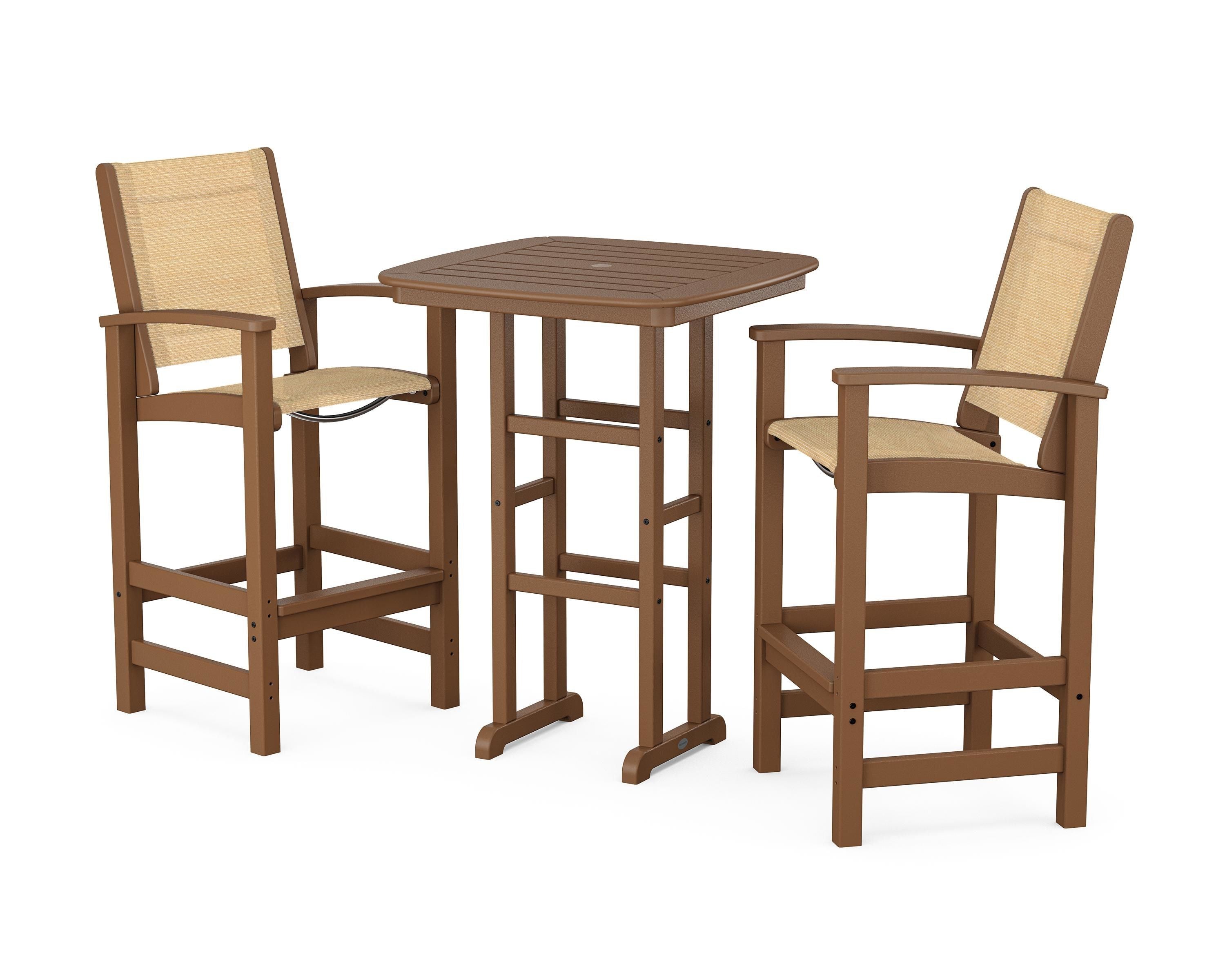 POLYWOOD Coastal 3-Piece Bar Set in Teak / Dupioni Apricot Sling