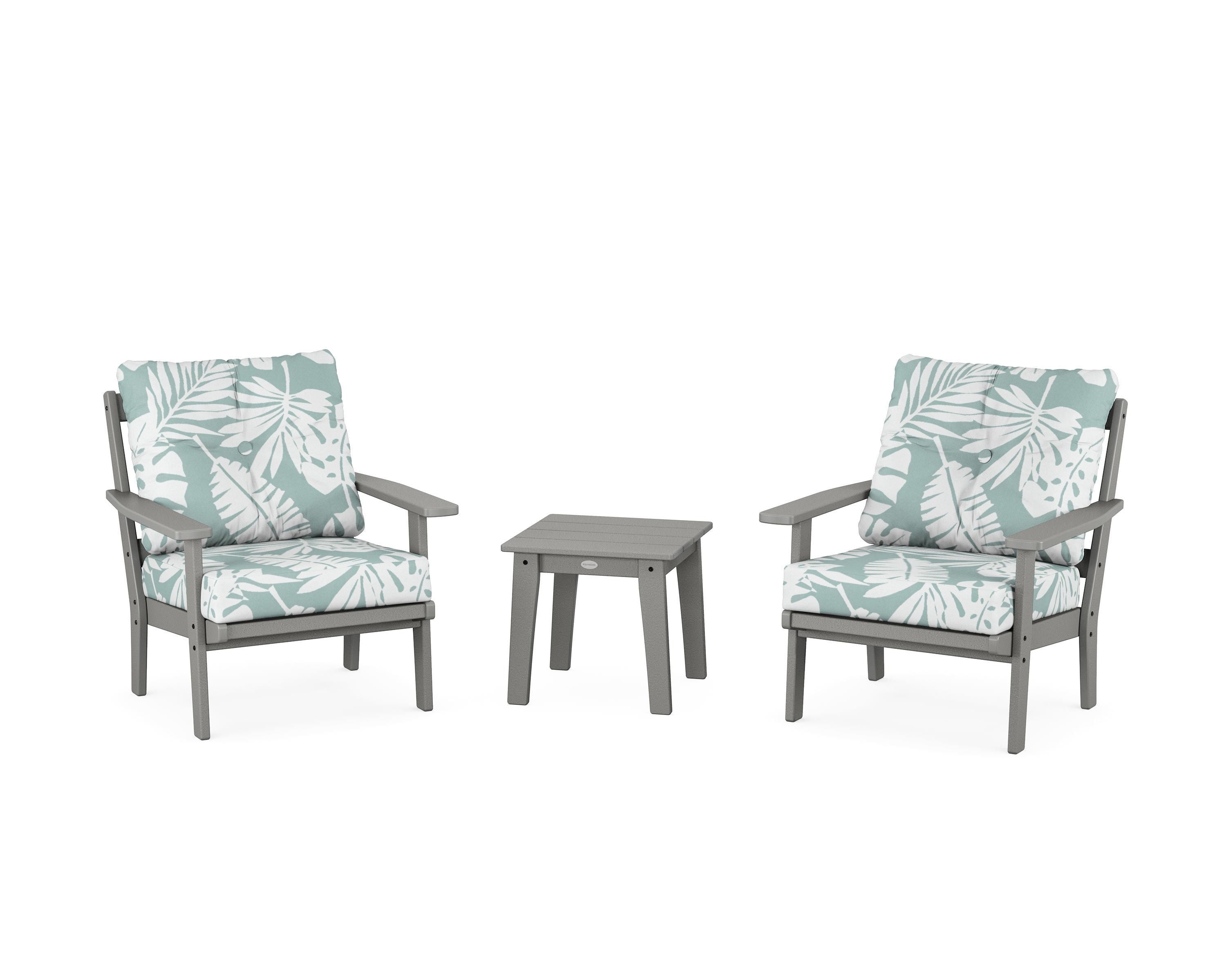 POLYWOOD Oxford 3-Piece Deep Seating Set in Slate Grey / Leaf Glacier Spa