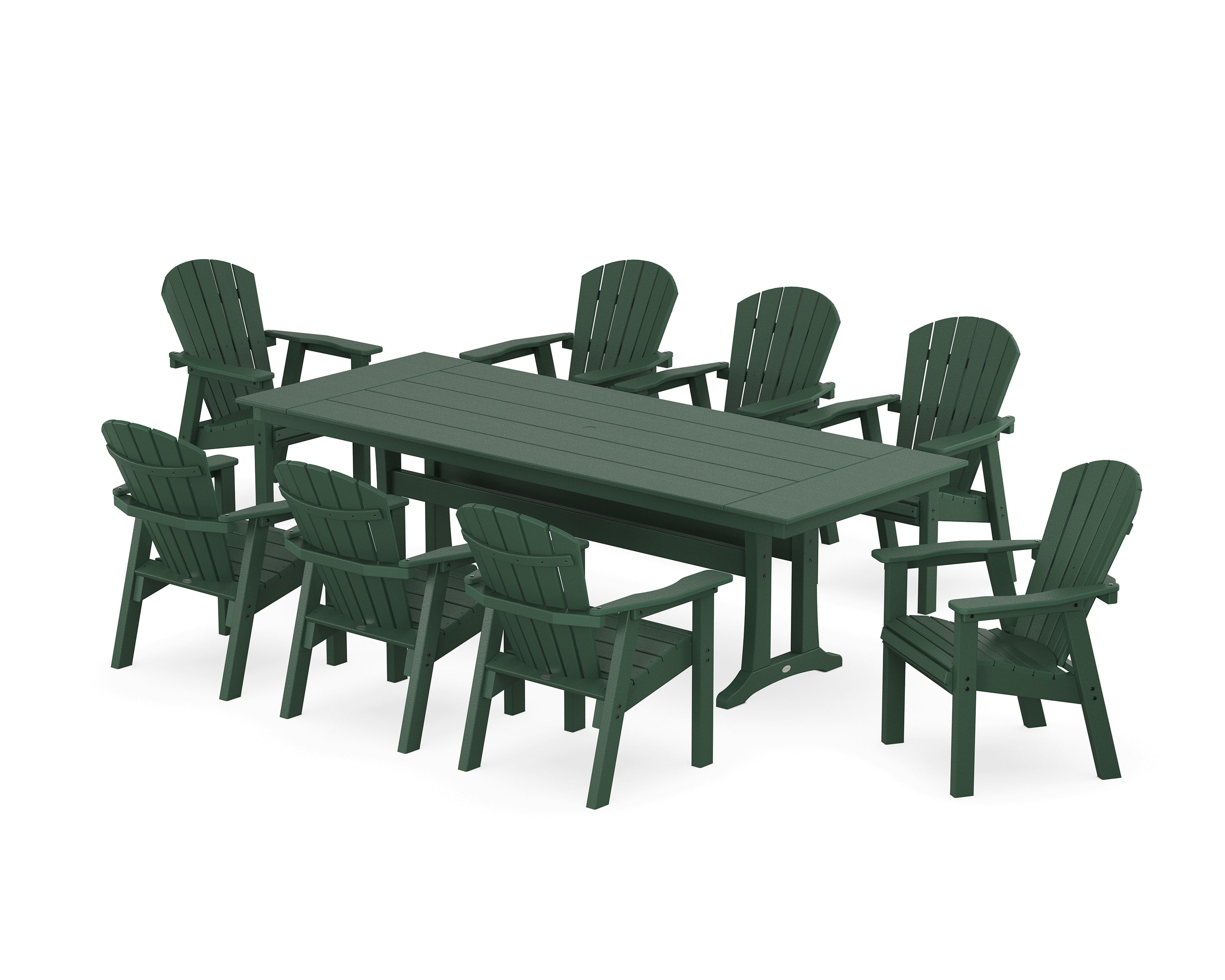 POLYWOOD® Seashell 9-Piece Farmhouse Dining Set with Trestle Legs in Green