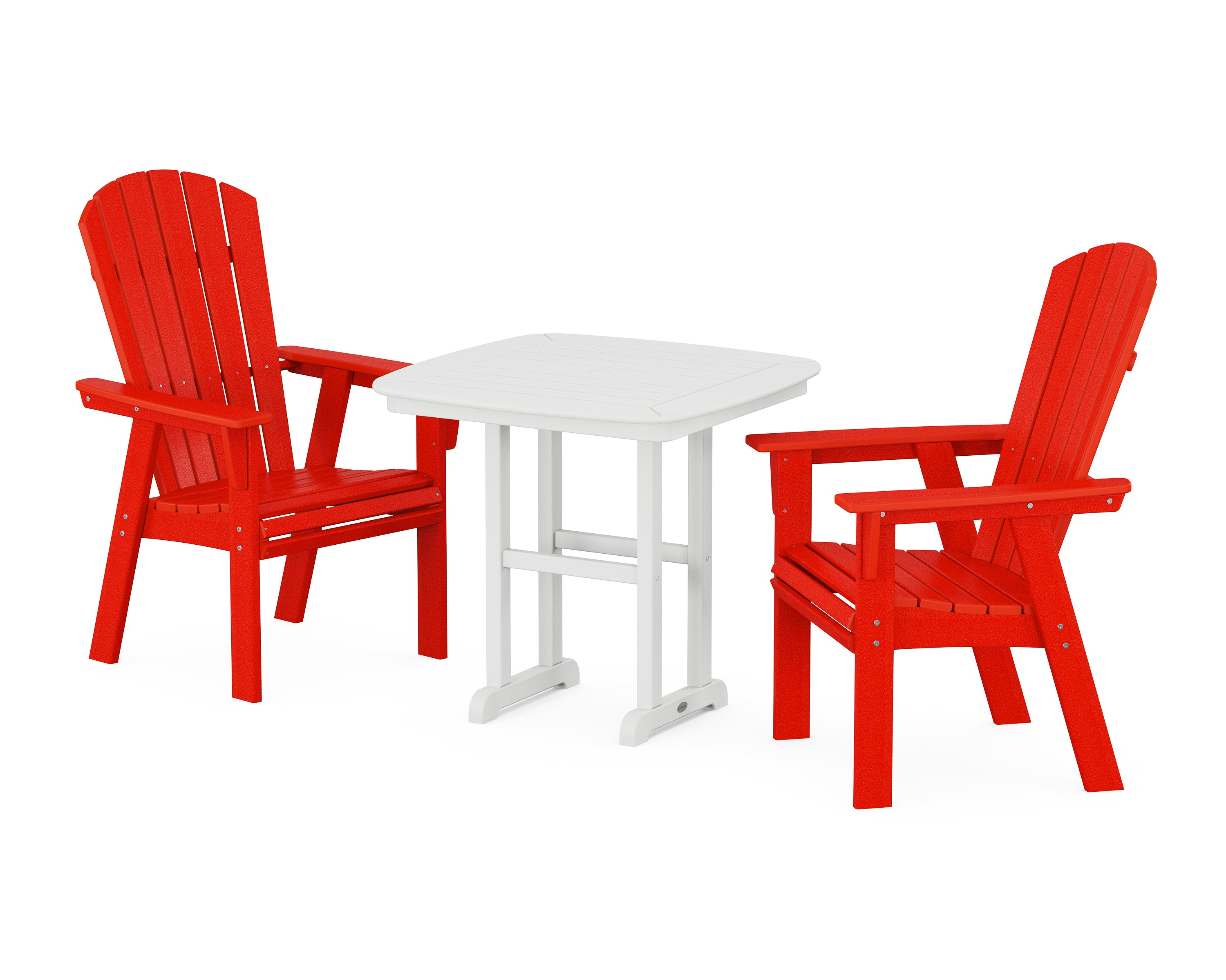 POLYWOOD® Nautical Adirondack 3-Piece Dining Set in Sunset Red / White