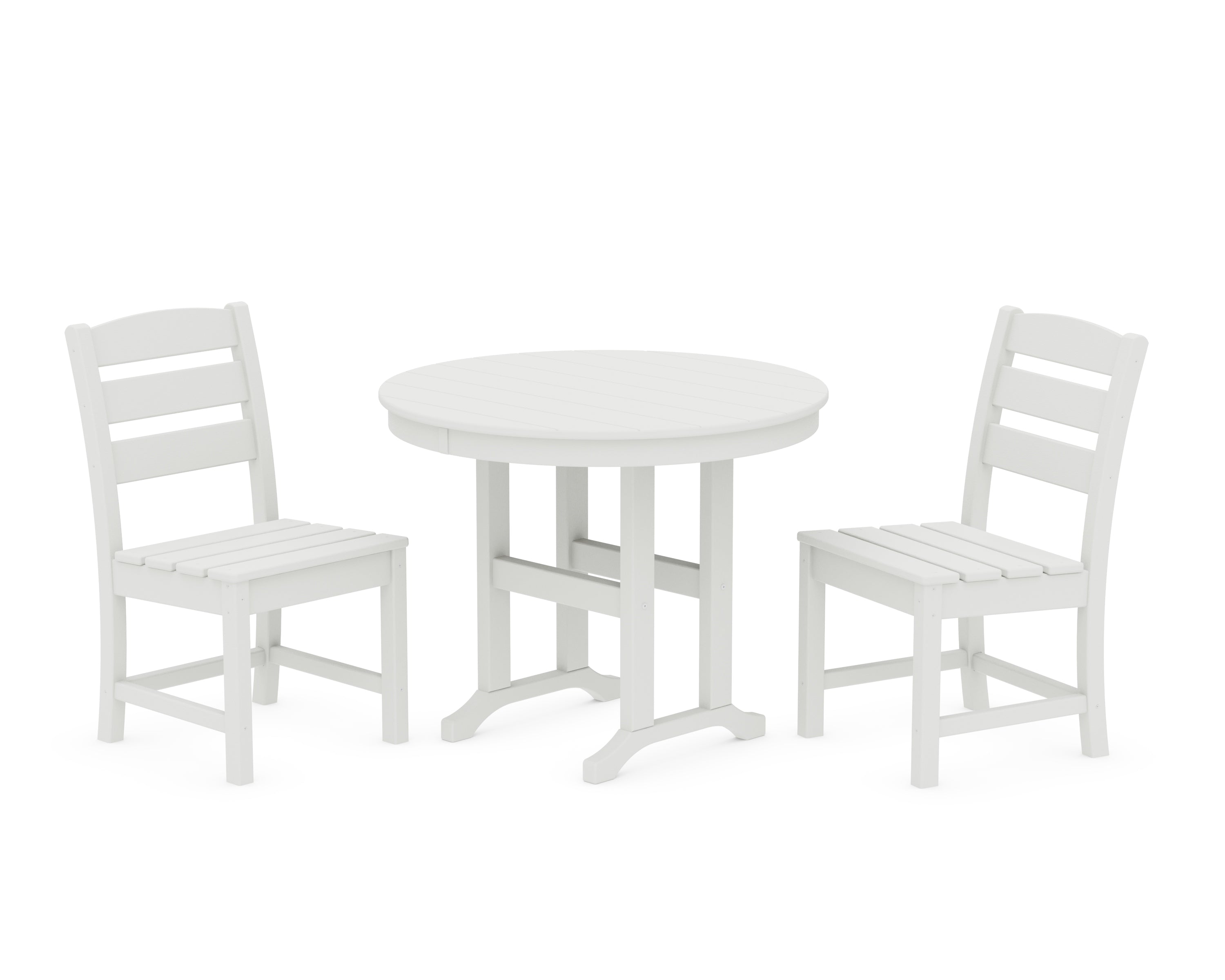 POLYWOOD Lakeside Side Chair 3-Piece Round Dining Set in Vintage White