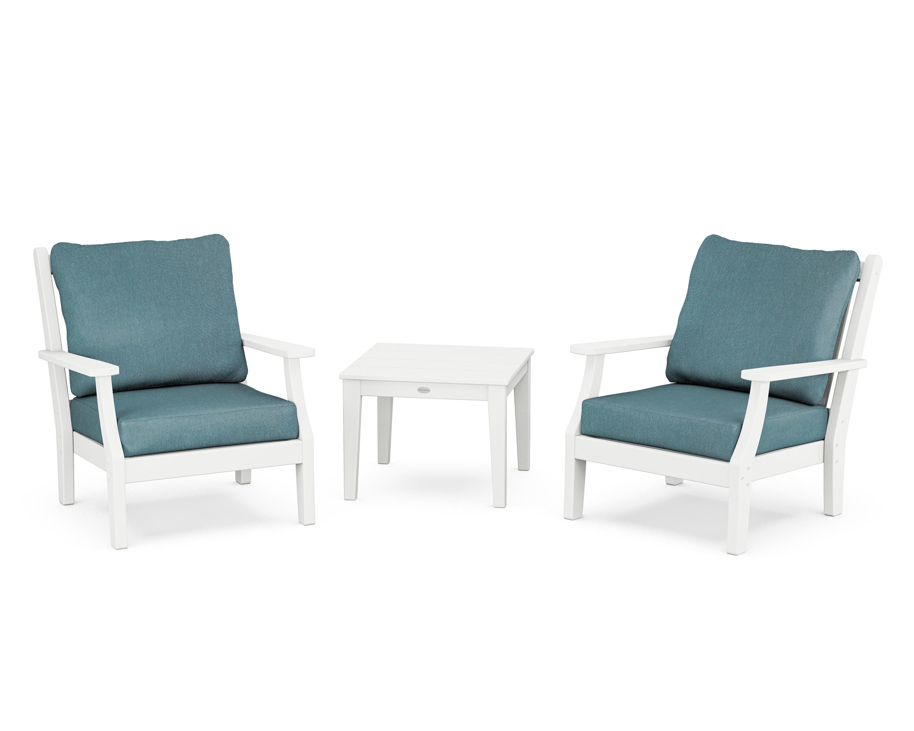 Country Living Wovendale 3-Piece Deep Seating Set in White / Ocean Teal