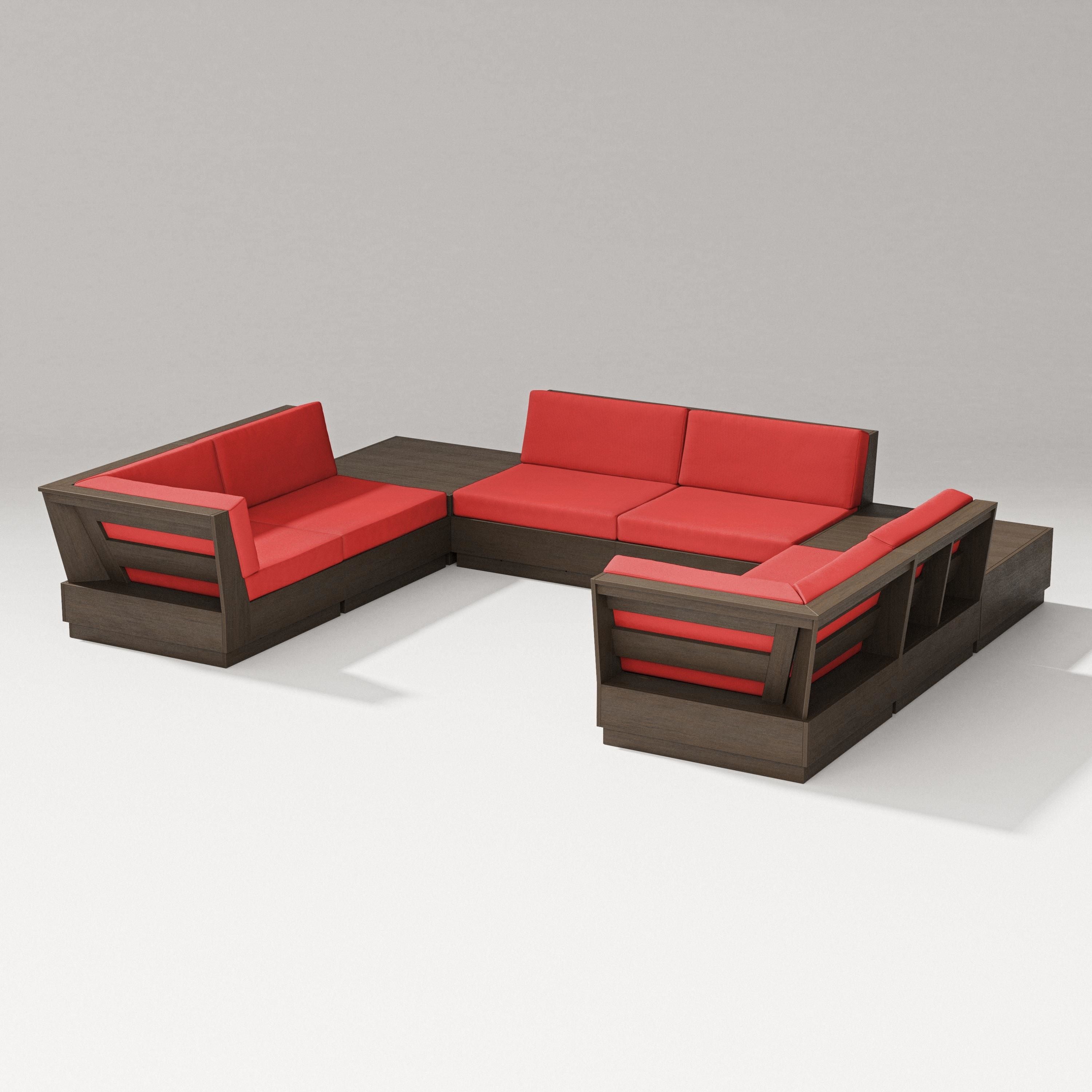 PW Designer Series Elevate 8-Piece U-Shaped Sectional in Kona / Crimson Linen