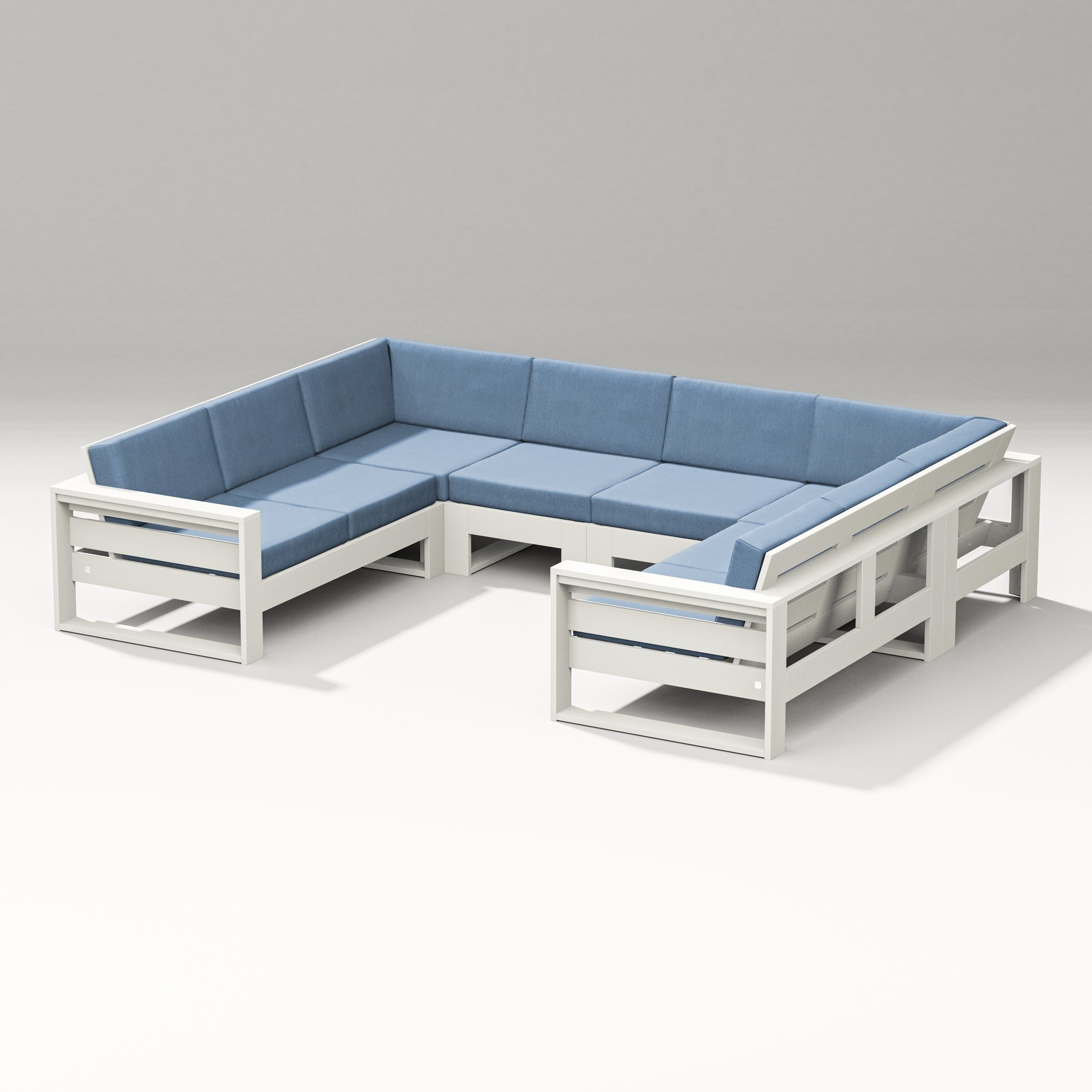 PW Designer Series Latitude U-Shaped Sectional in Vintage White / Sky Blue