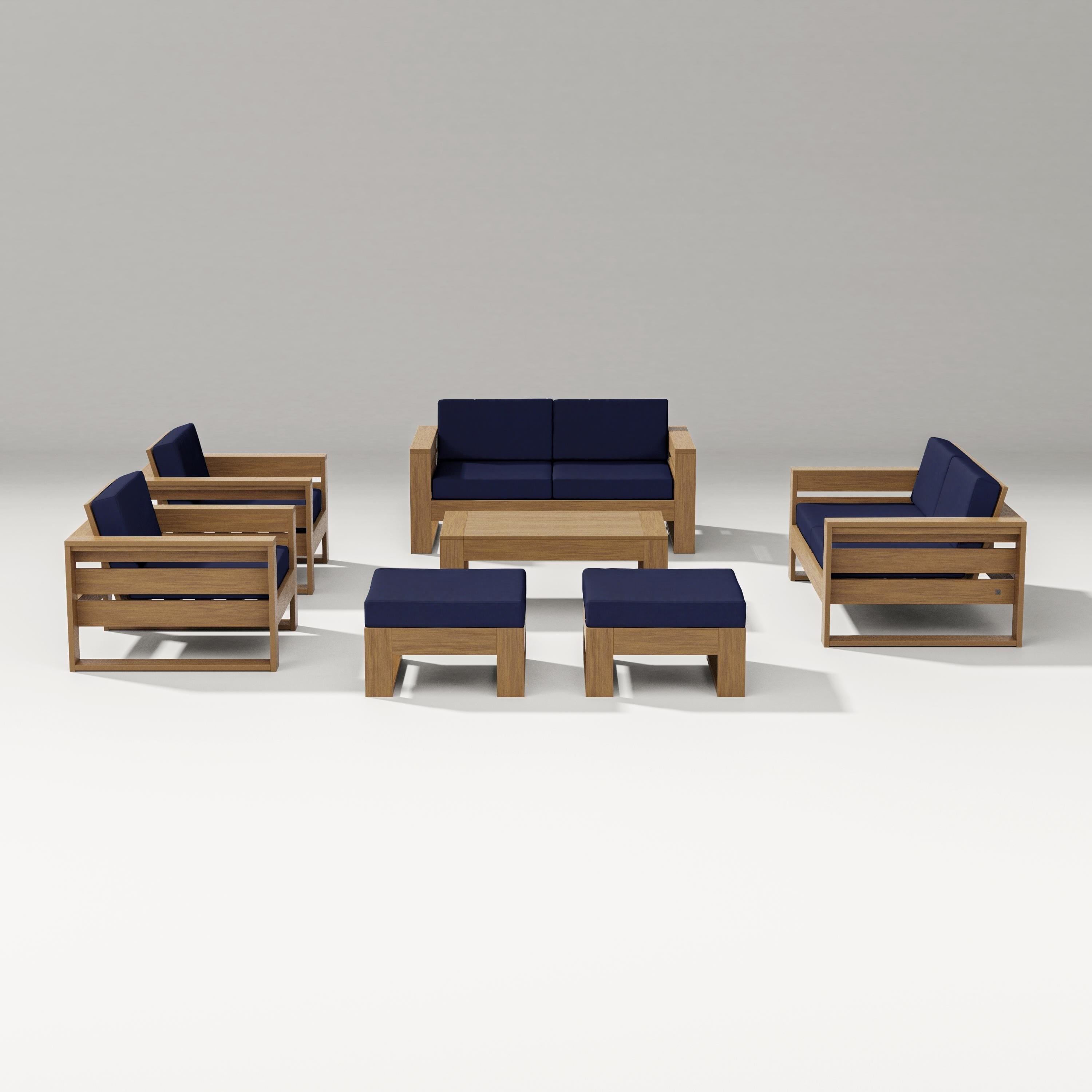 PW Designer Series Latitude 7-Piece Lounge Loveseat Set in Natural / Navy
