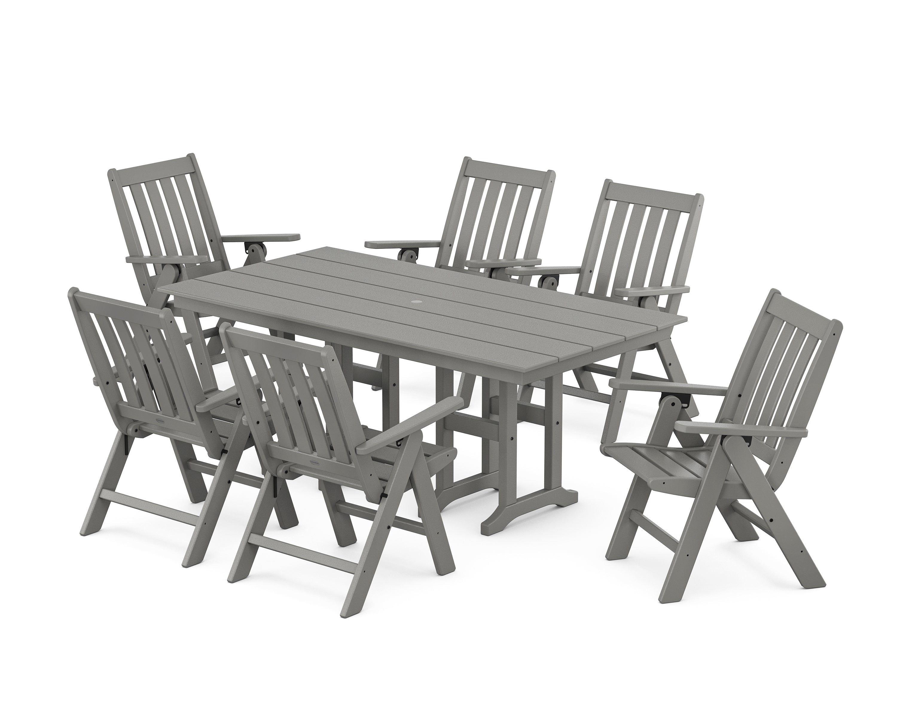 POLYWOOD Vineyard Folding Chair 7-Piece Farmhouse Dining Set in Slate Grey