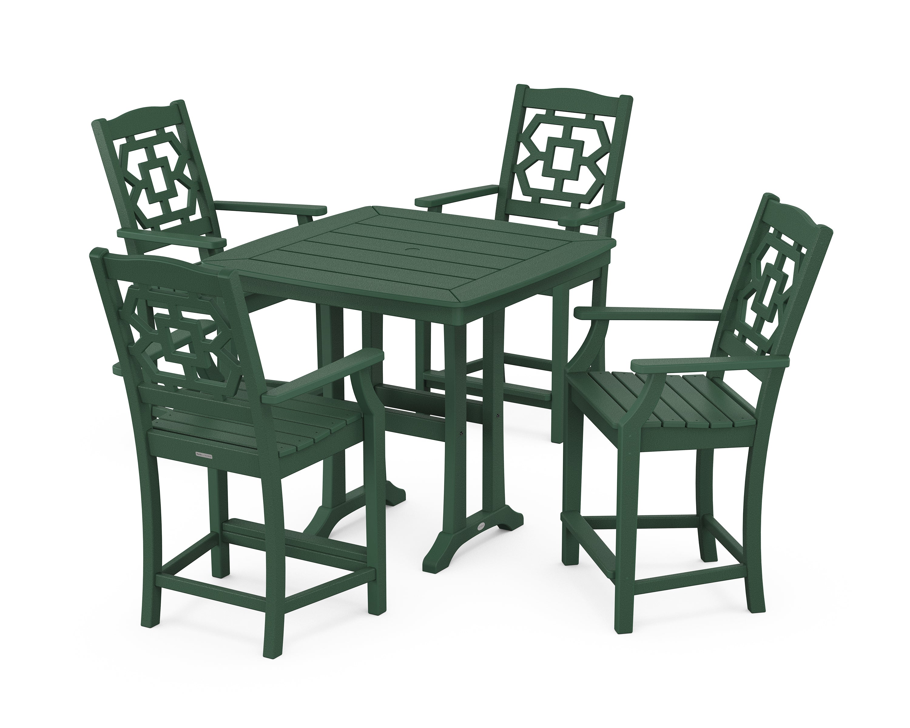 Martha Stewart by POLYWOOD® Chinoiserie 5-Piece Counter Set with Trestle Legs in Green