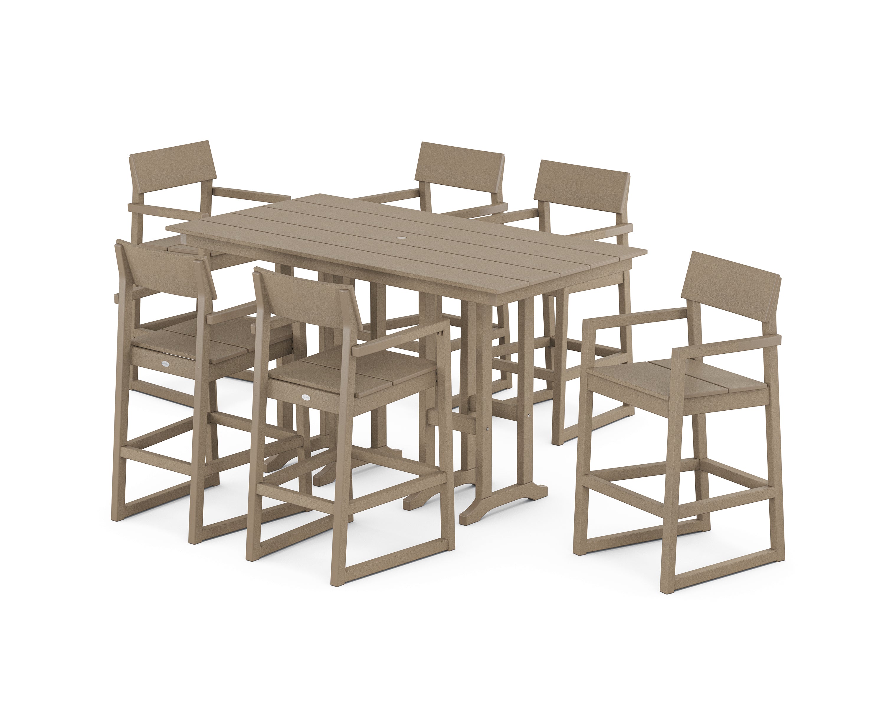 POLYWOOD® EDGE Arm Chair 7-Piece Farmhouse Bar Set in Vintage Sahara