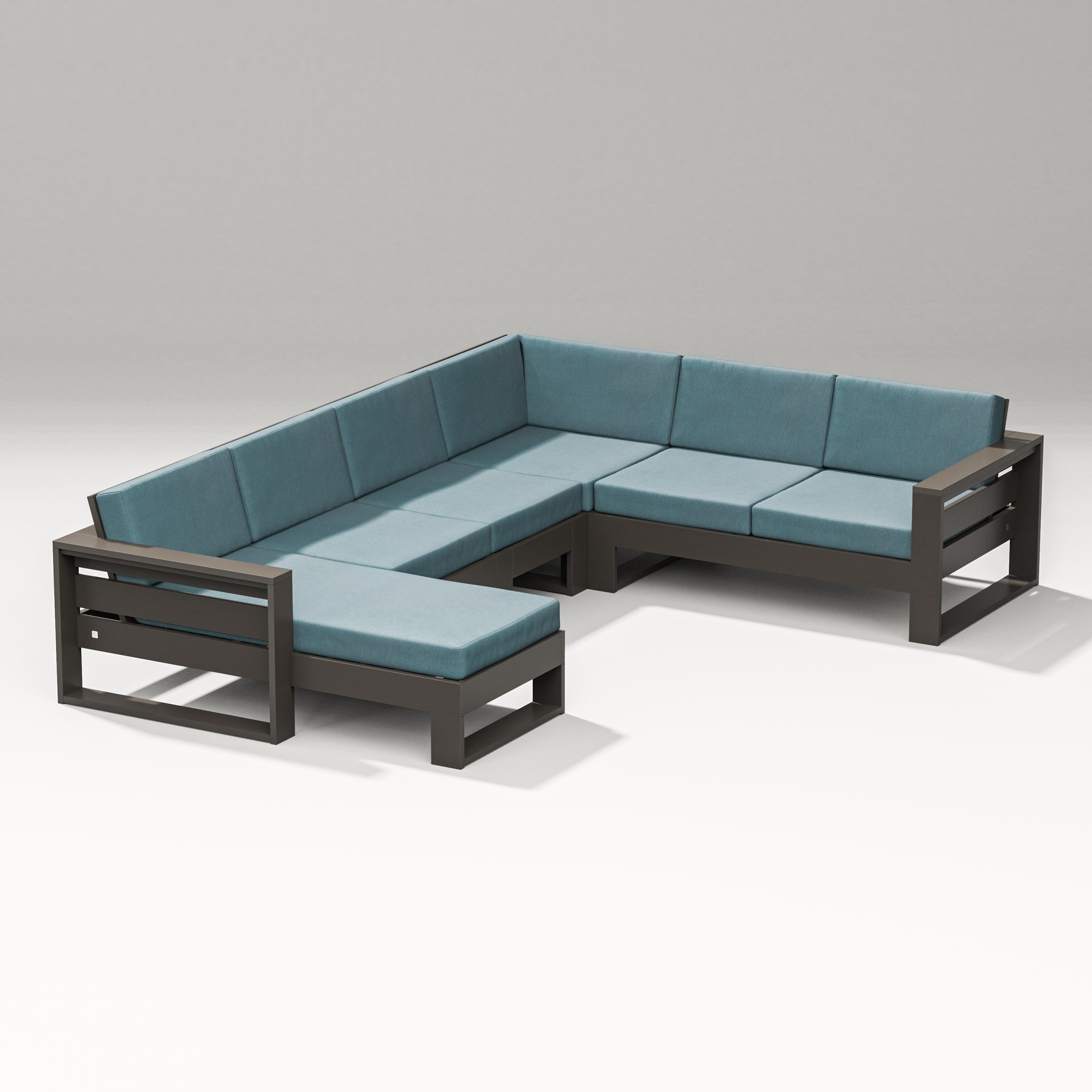 PW Designer Series Latitude Corner Sectional with Left Chaise in Vintage Coffee / Ocean Teal