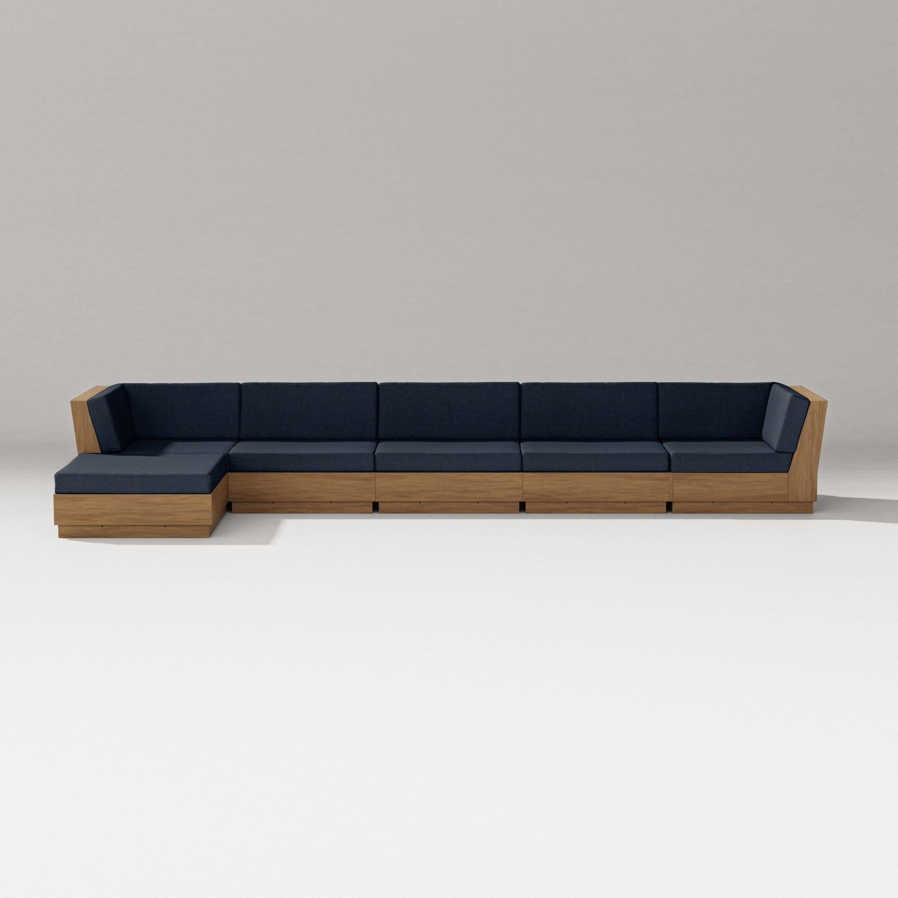 PW Designer Series Elevate 6-Piece Chaise Sectional in Natural / Marine Indigo