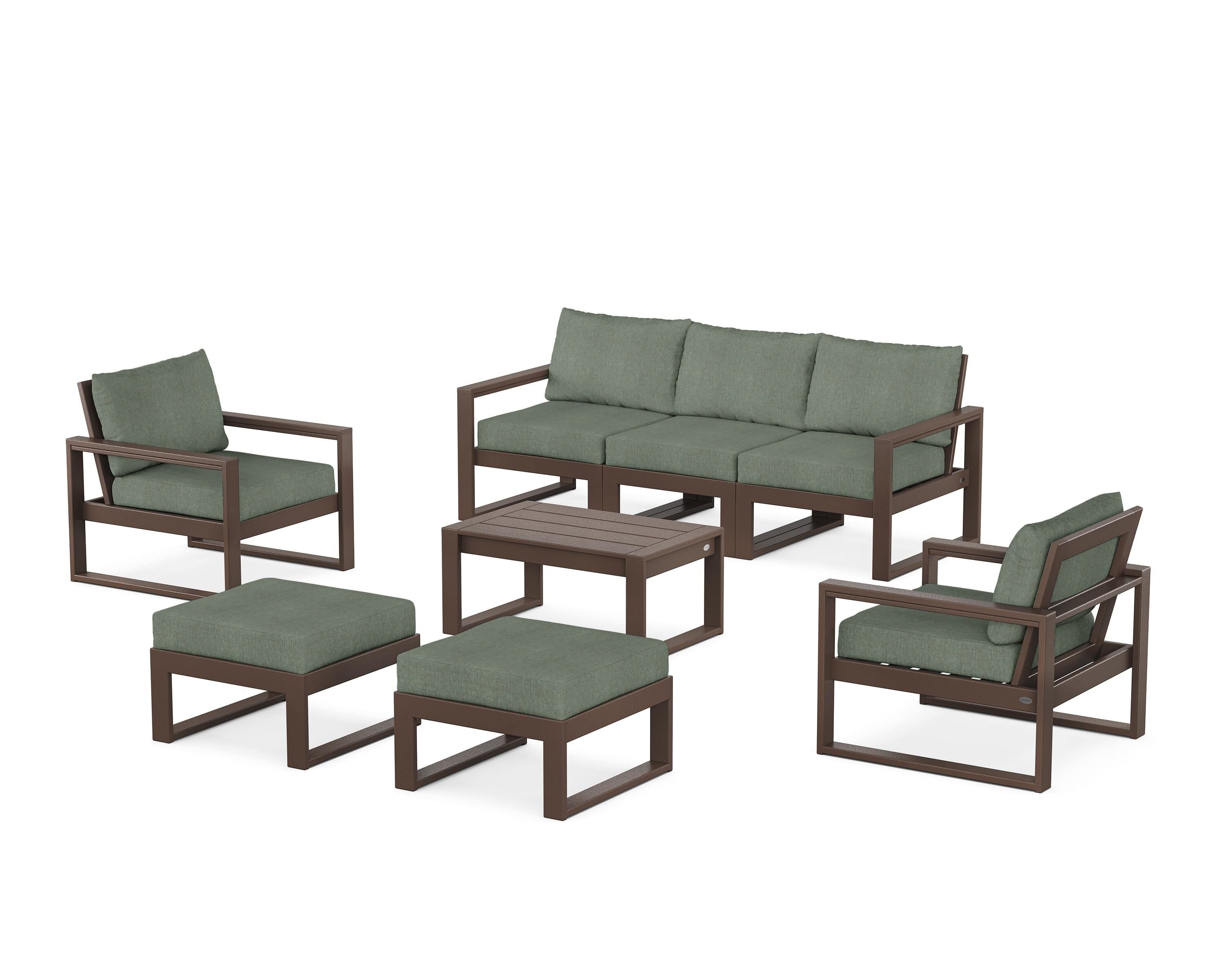 POLYWOOD EDGE Sectional 8-Piece Lounge Sofa Set in Mahogany / Cast Sage