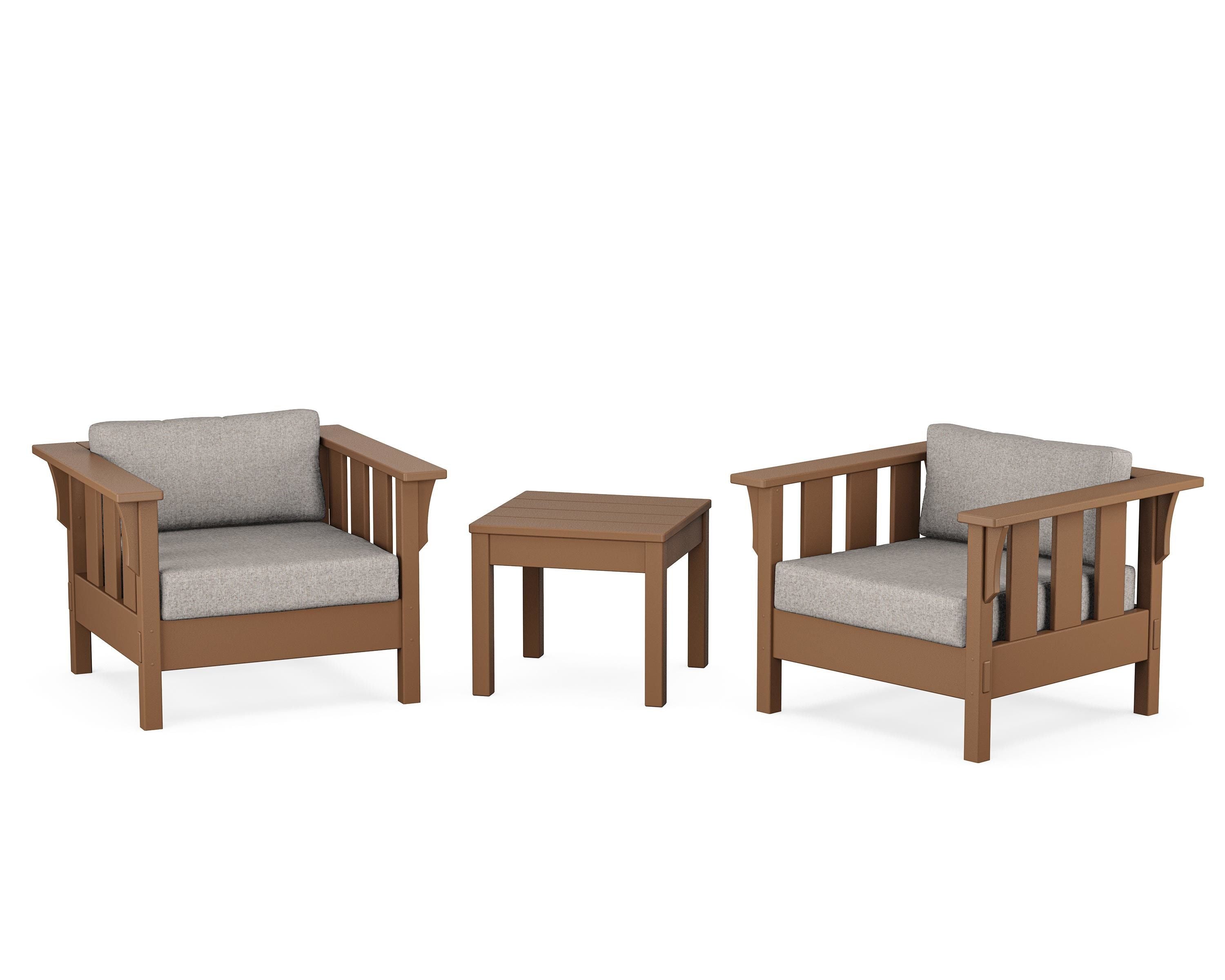 Martha Stewart by POLYWOOD Acadia 3-Piece Deep Seating Set in Teak / Weathered Tweed