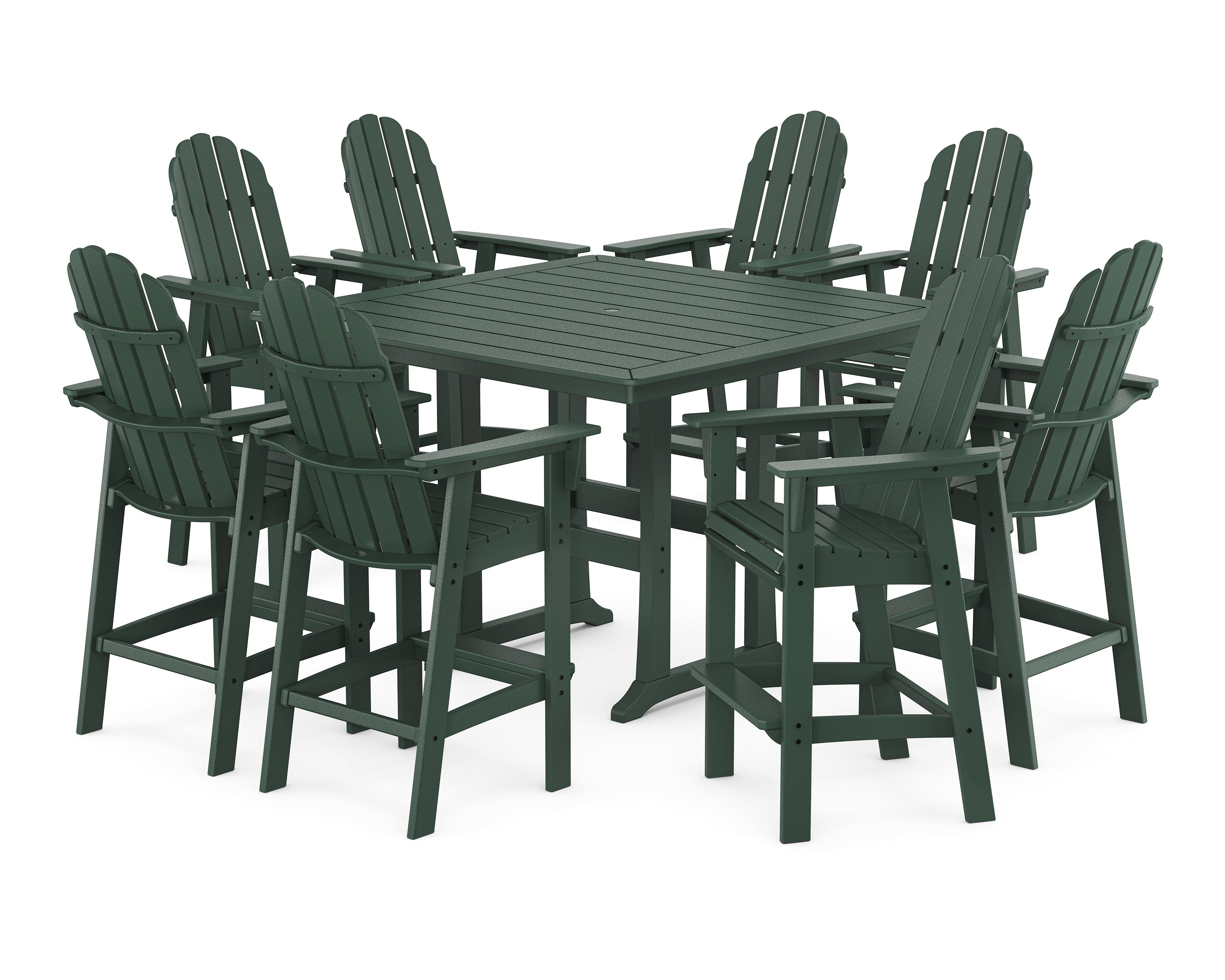 POLYWOOD® Vineyard Curveback Adirondack 9-Piece Trestle Bar Set in Green