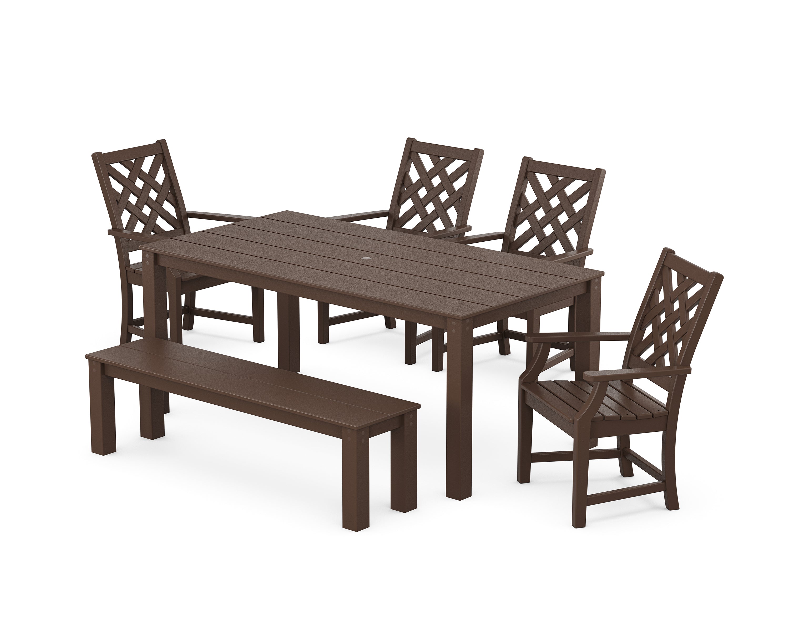 Country Living Wovendale 6-Piece Parsons Dining Set with Bench in Mahogany