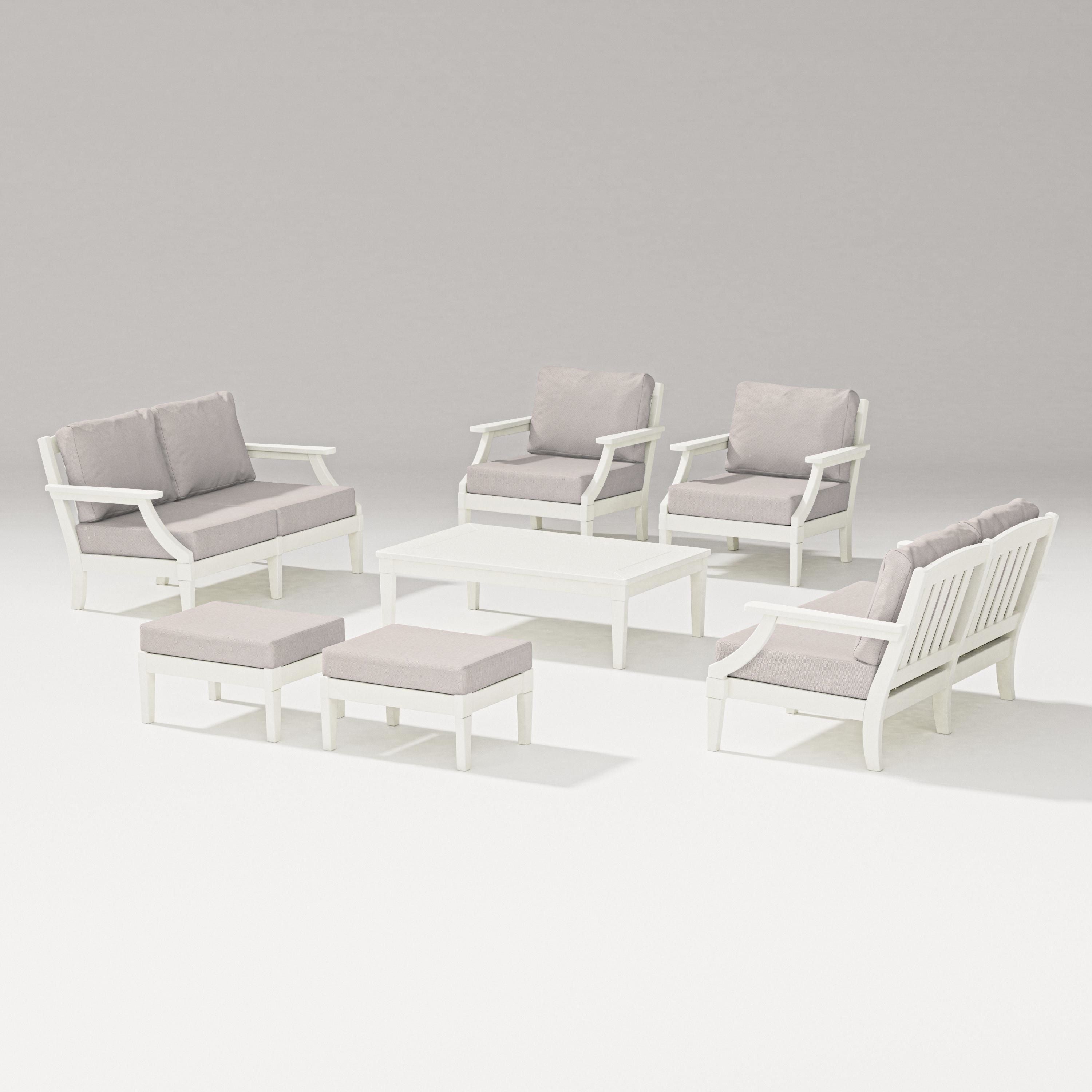 PW Designer Series Estate 7-Piece Lounge Loveseat Set in Vintage White / Dune Burlap