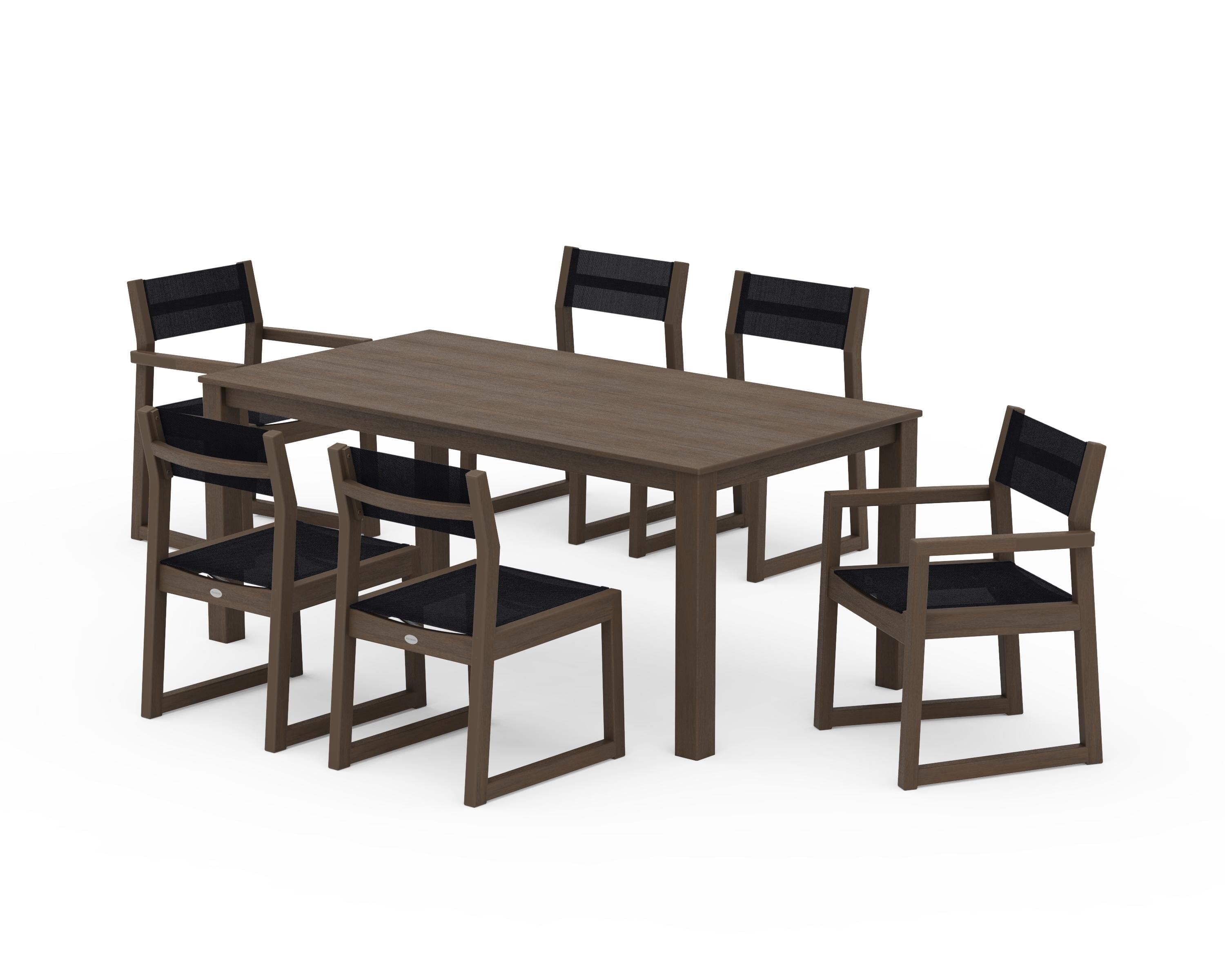 POLYWOOD EDGE Sling 7-Piece Parsons Dining Set in Kona / Black Sling