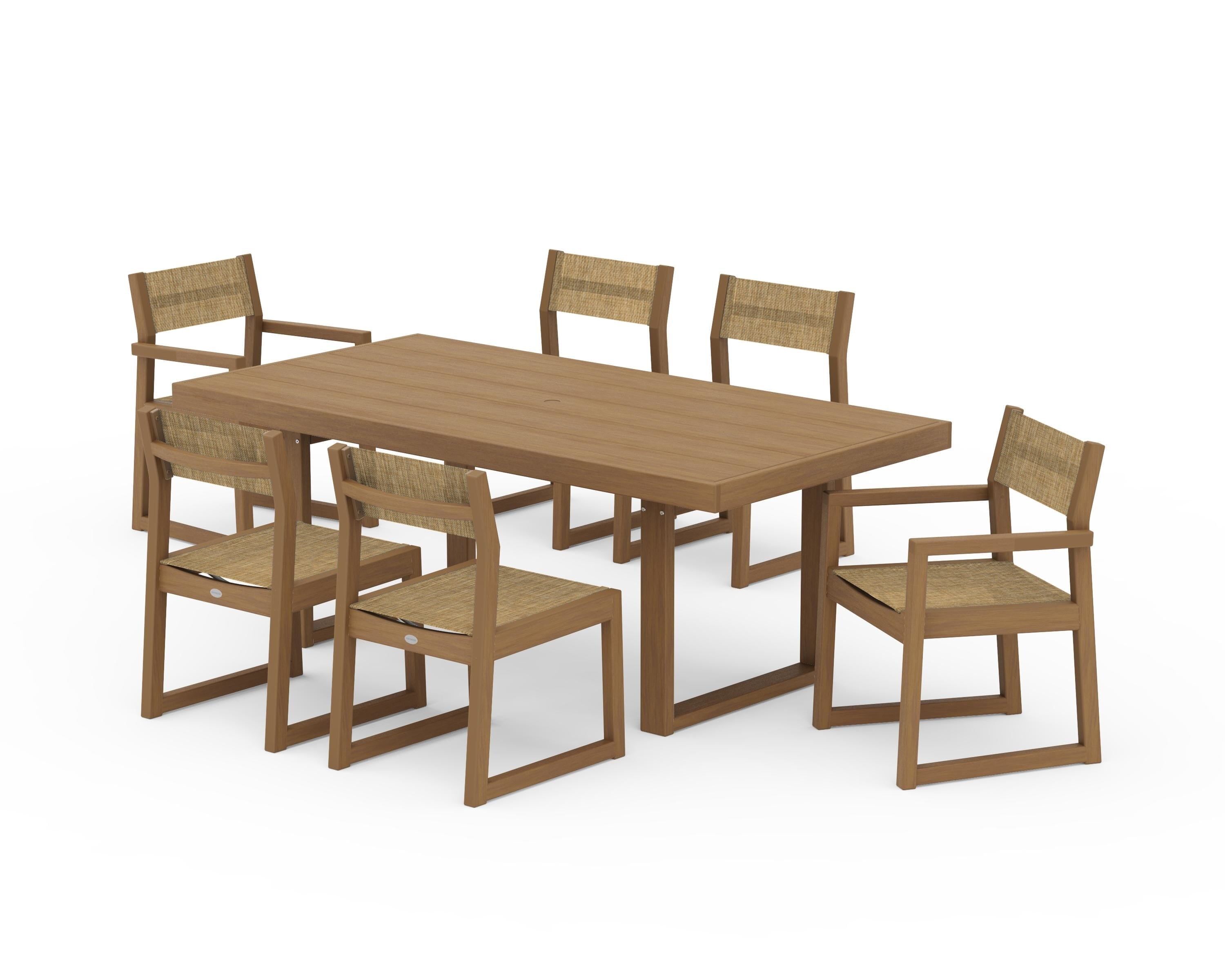 POLYWOOD EDGE Sling 7-Piece Dining Set in Natural / Burlap Sling
