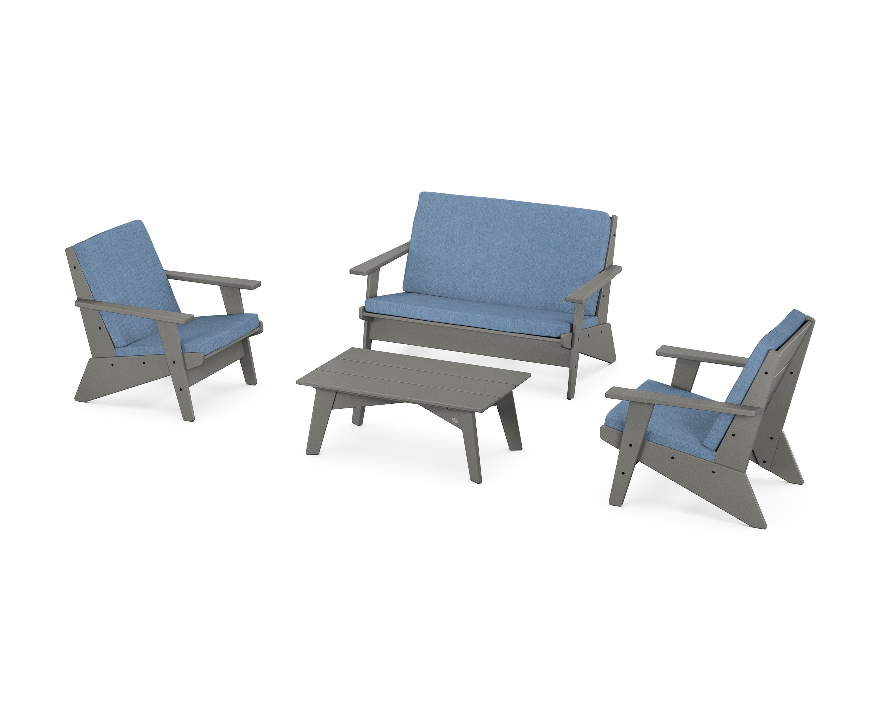 POLYWOOD Riviera Modern Lounge 4-Piece Set in Slate Grey / Sky Blue