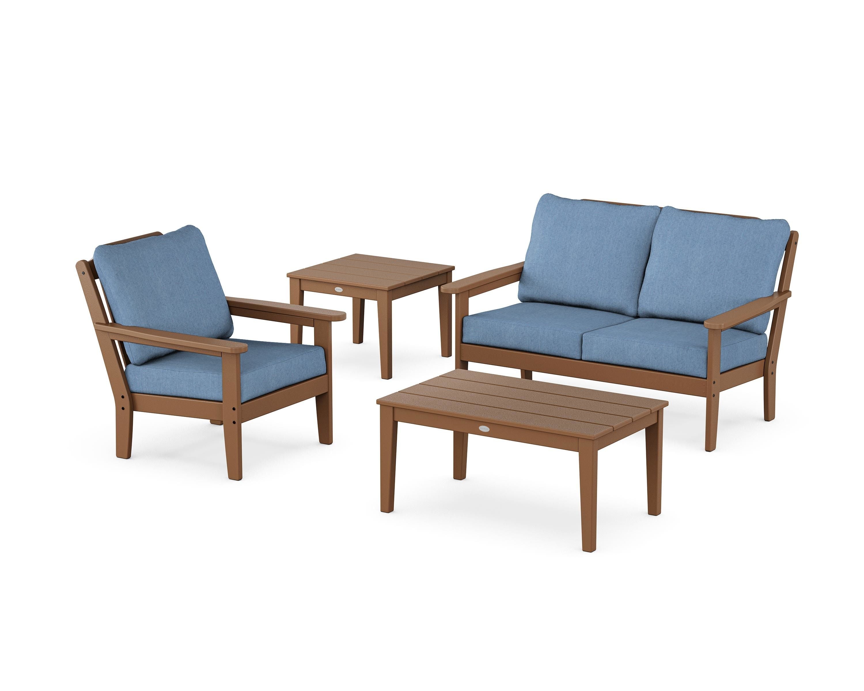 Country Living Wovendale 4-Piece Deep Seating Set in Teak / Sky Blue