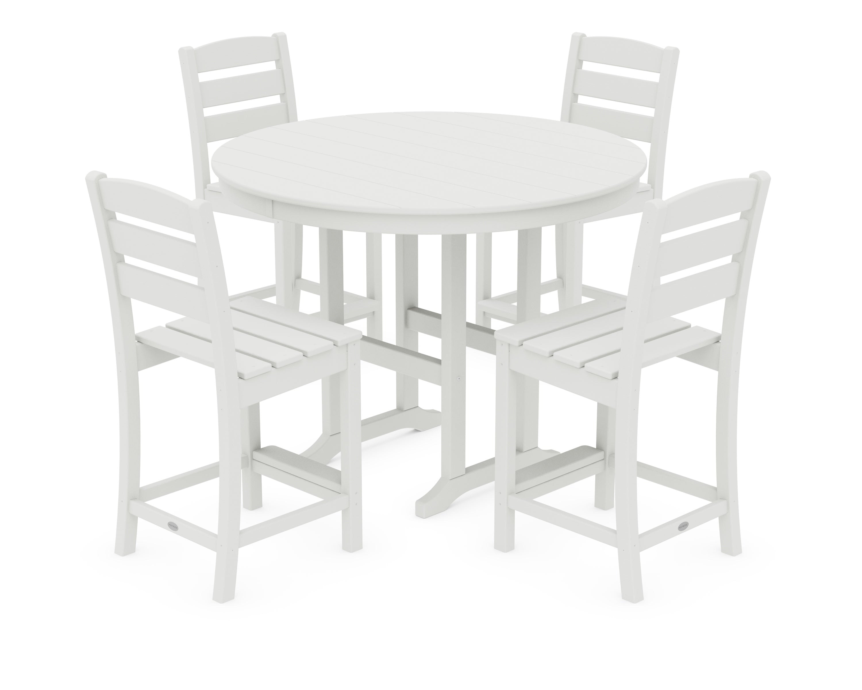 POLYWOOD Lakeside 5-Piece Farmhouse Round Side Chair Counter  Set in Vintage White
