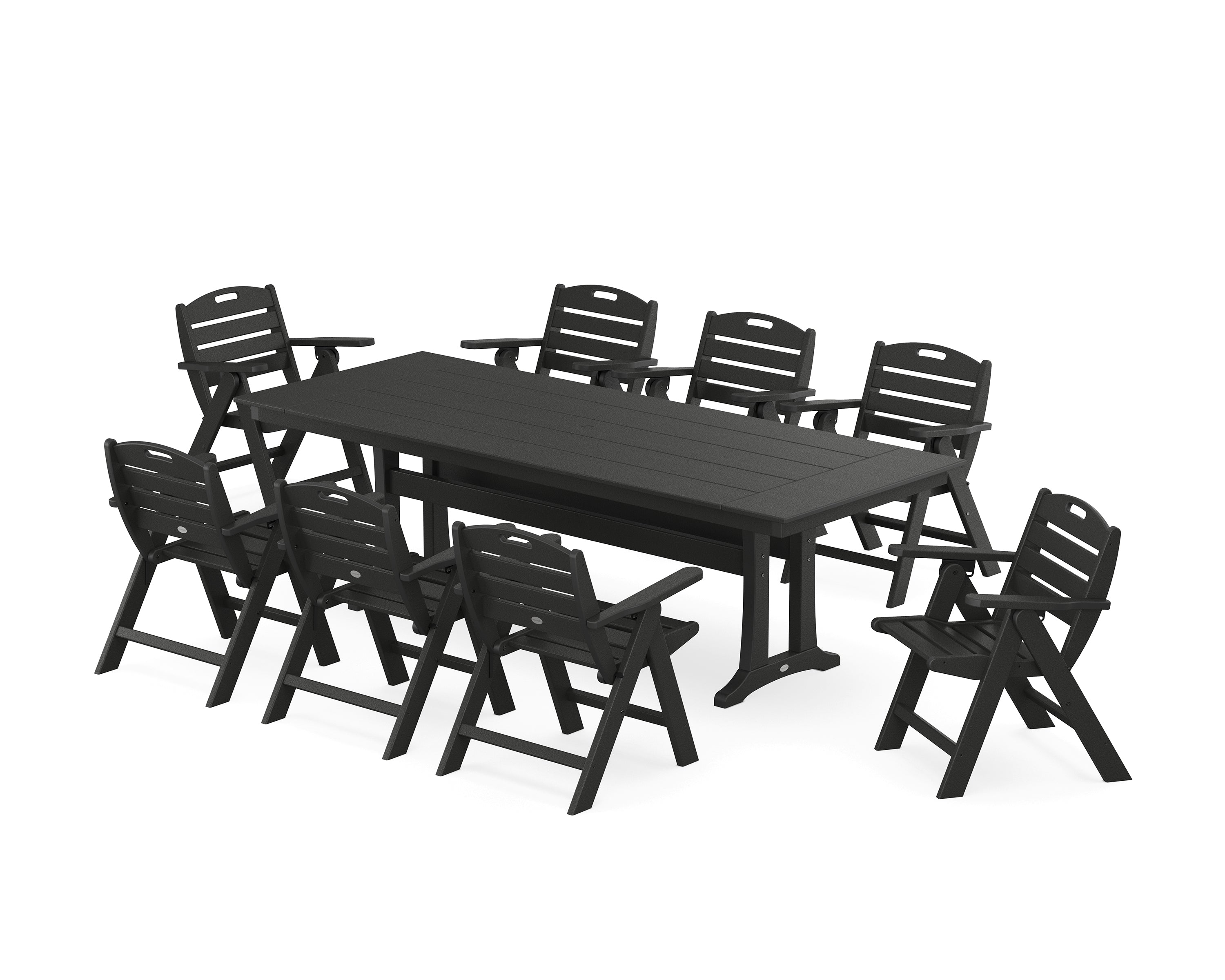 POLYWOOD® Nautical Lowback 9-Piece Farmhouse Dining Set with Trestle Legs in Black