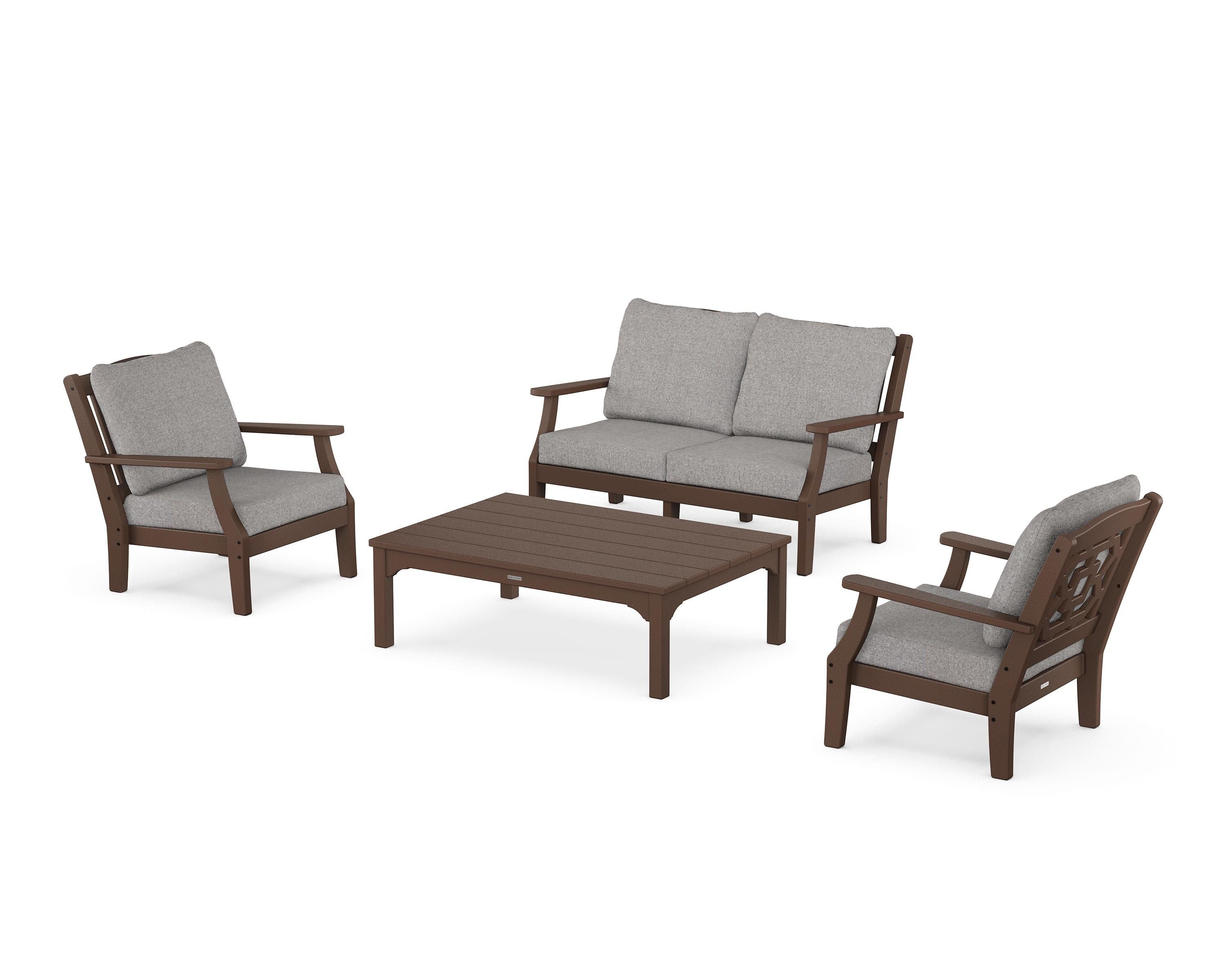 Martha Stewart by POLYWOOD Chinoiserie 4-Piece Deep Seating Set with Loveseat in Mahogany / Grey Mist