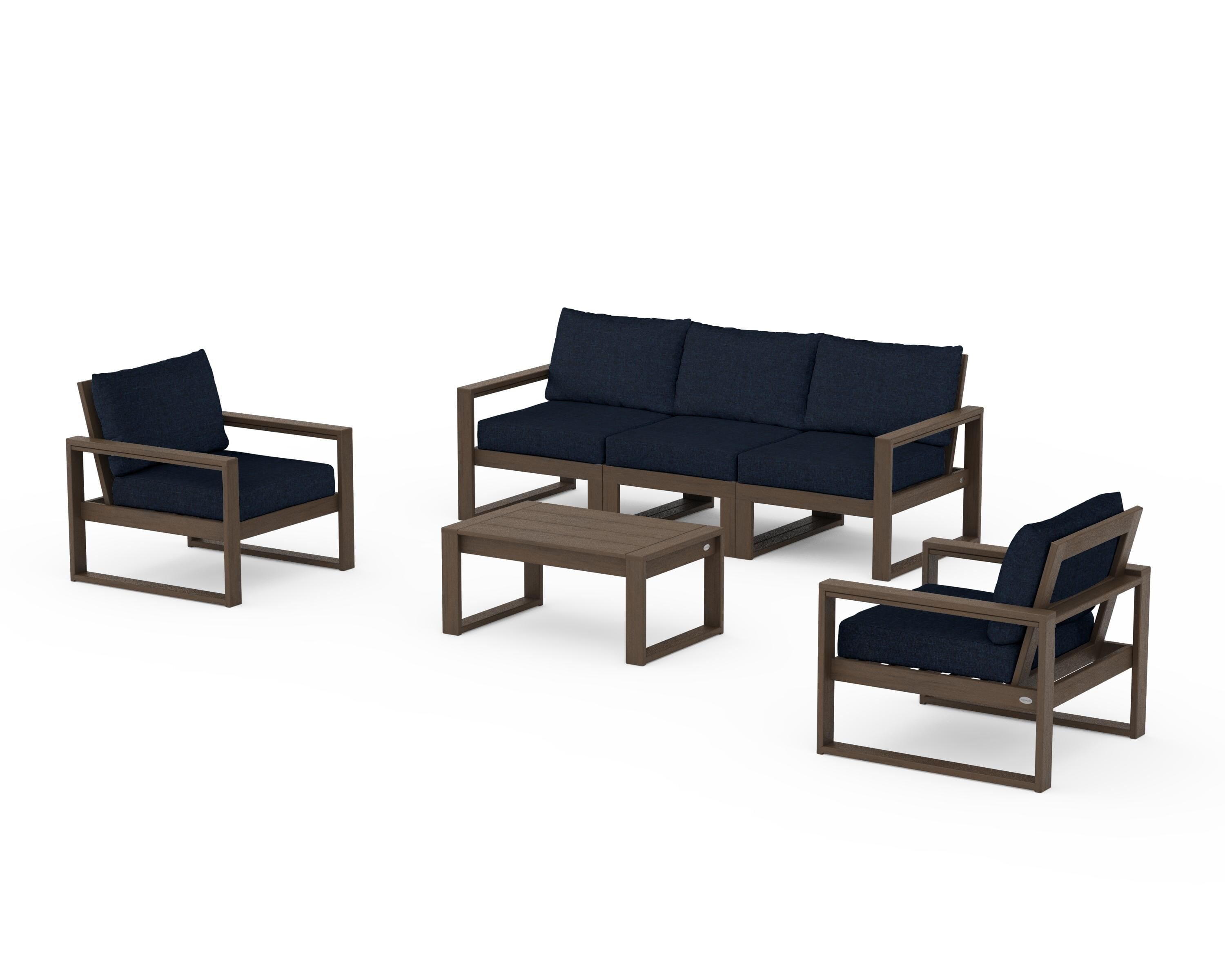 POLYWOOD EDGE Sectional 4-Piece Deep Seating Set with Sofa in Kona / Marine Indigo